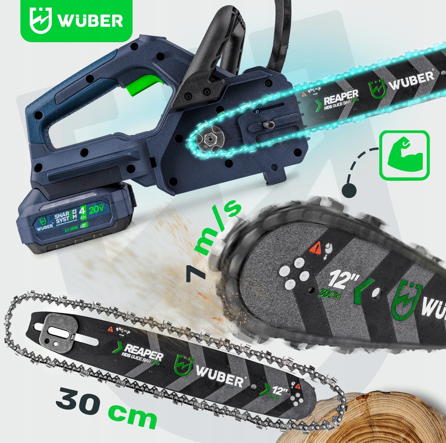 BRANCH CHAINSAW 12" CORDLESS 2 BATTERIES WOOD SAW Chain manufacturer Wuber