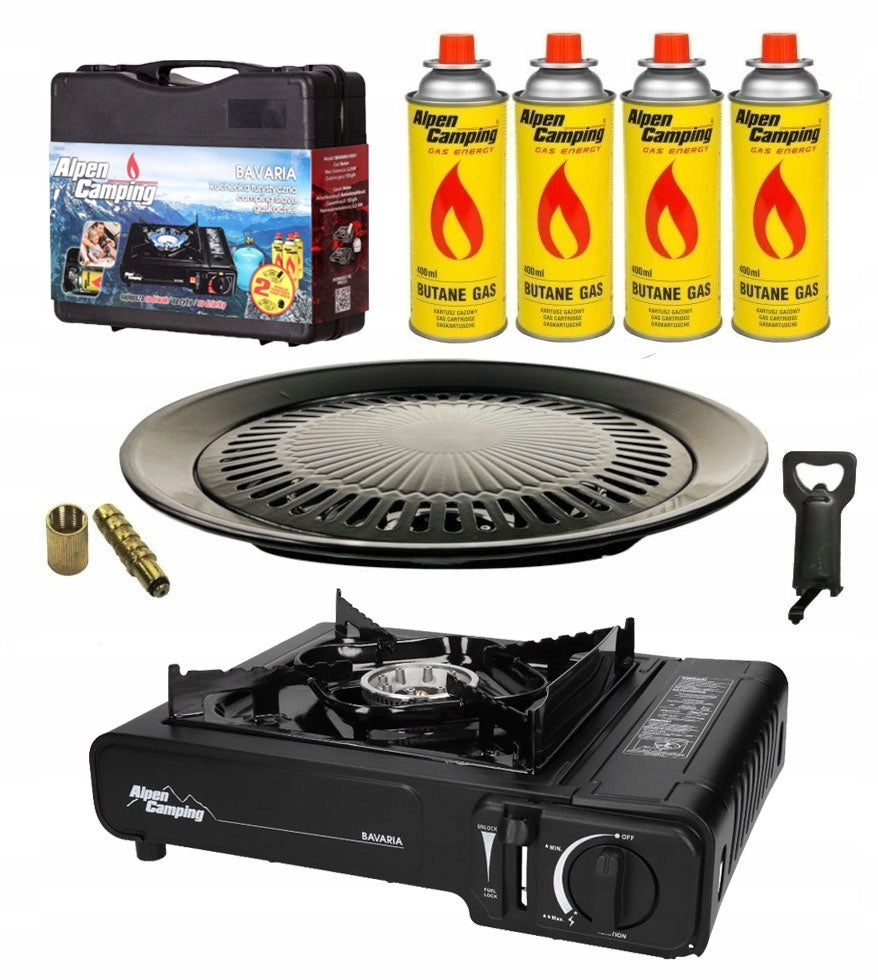 BRANDED SET ALPEN TOURIST STOVE BAVARIA + OVERLAY+4x GAS Cartridge