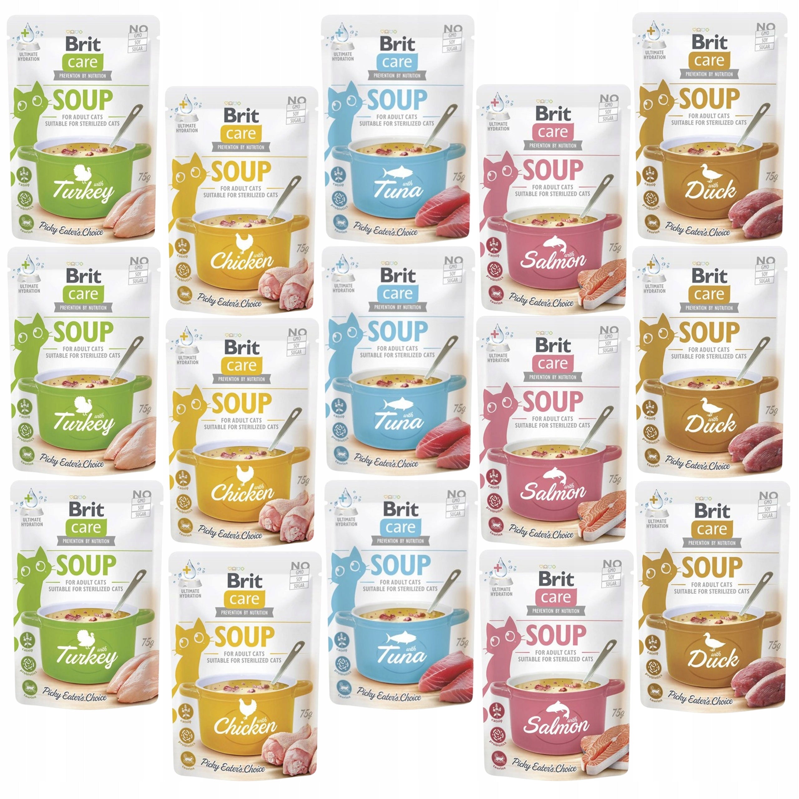 BRIT CARE SOUP wet cat food mix of flavors 15 x 75g