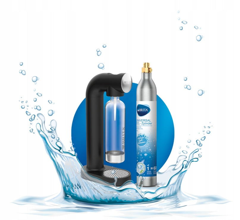 BRITA Black SodaONE Water Gas Saturator with CO2 Cylinder and Bottle Certificates of conformity CE WEEE