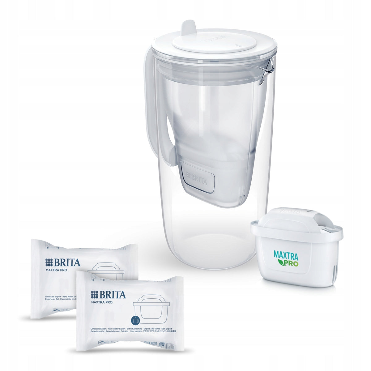 BRITA Glass jug grey, Pure Performance cartridge + 2x Hard Water filter