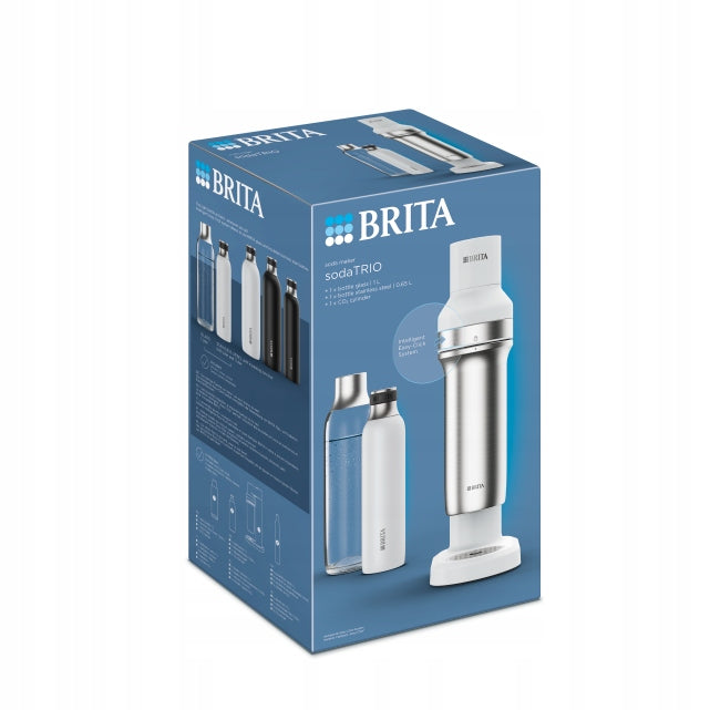 BRITA Saturator sodaTRIO white with CO2 cylinder, glass bottle and thermal bottle