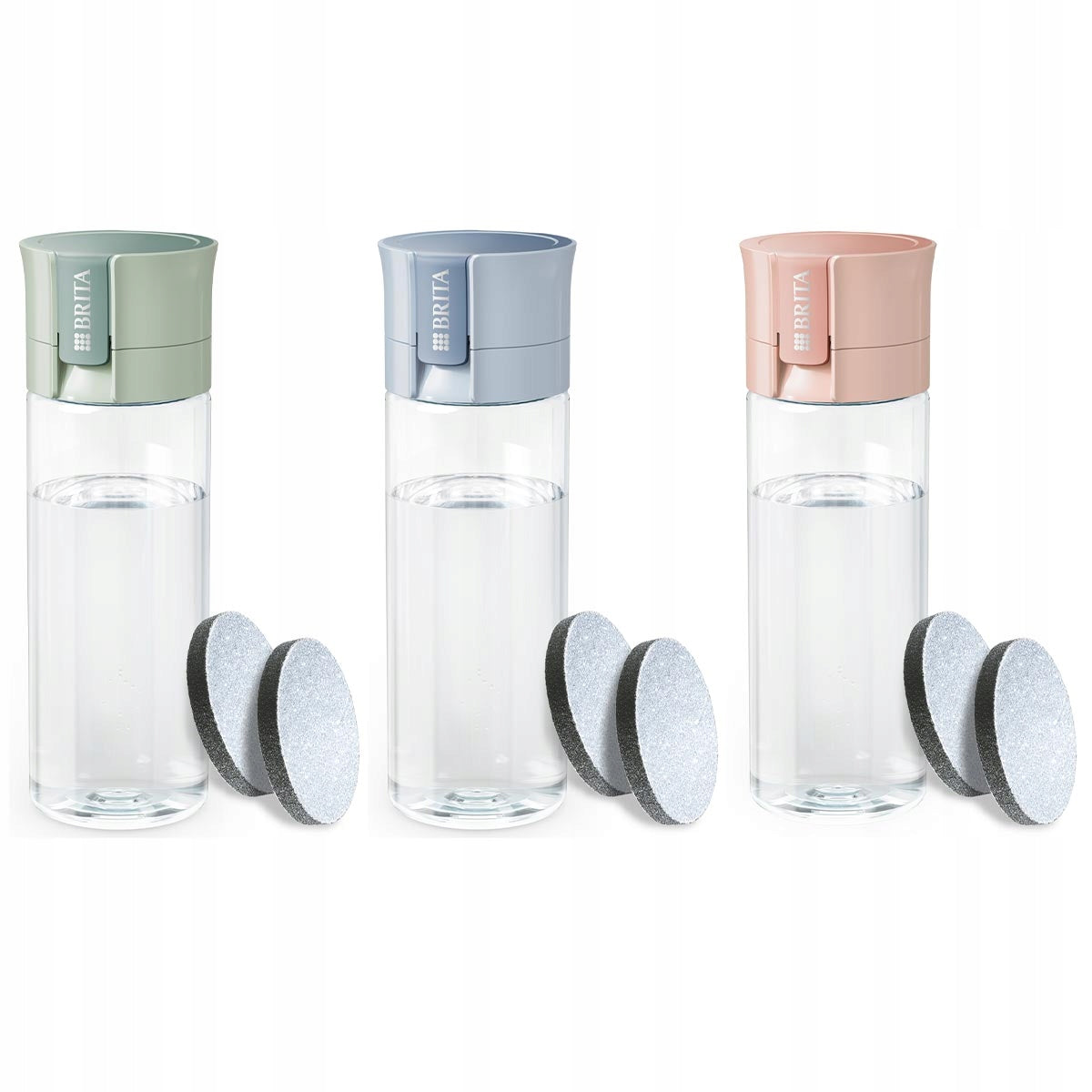 BRITA VITAL filter bottles green, blue and peach + 6 filters