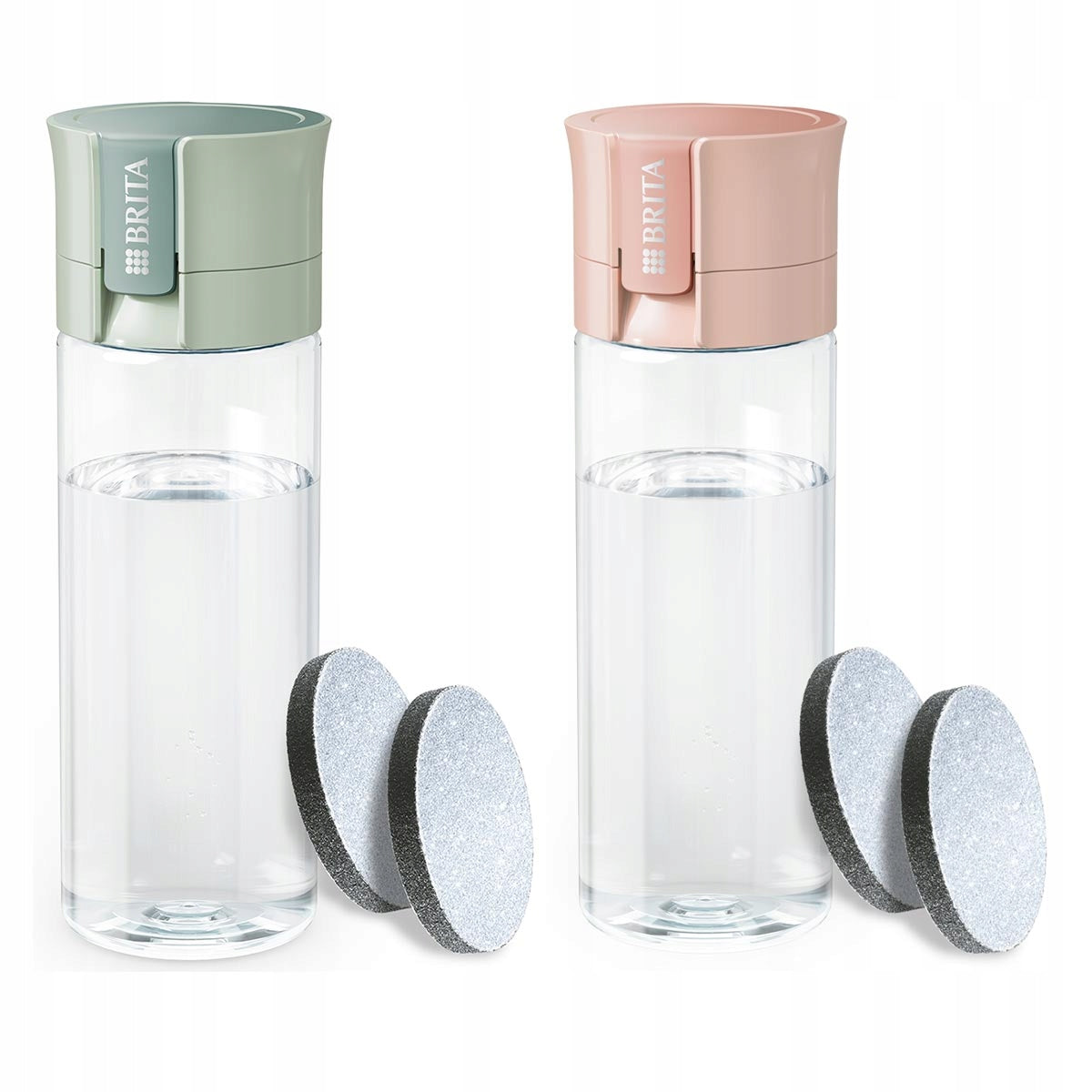 BRITA VITAL filter bottles green, peach + 4 MicroDisc filters