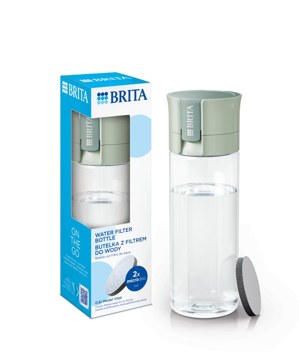 BRITA Vital Pastel Green Filter Bottle +2 MicroDisc Water Filters