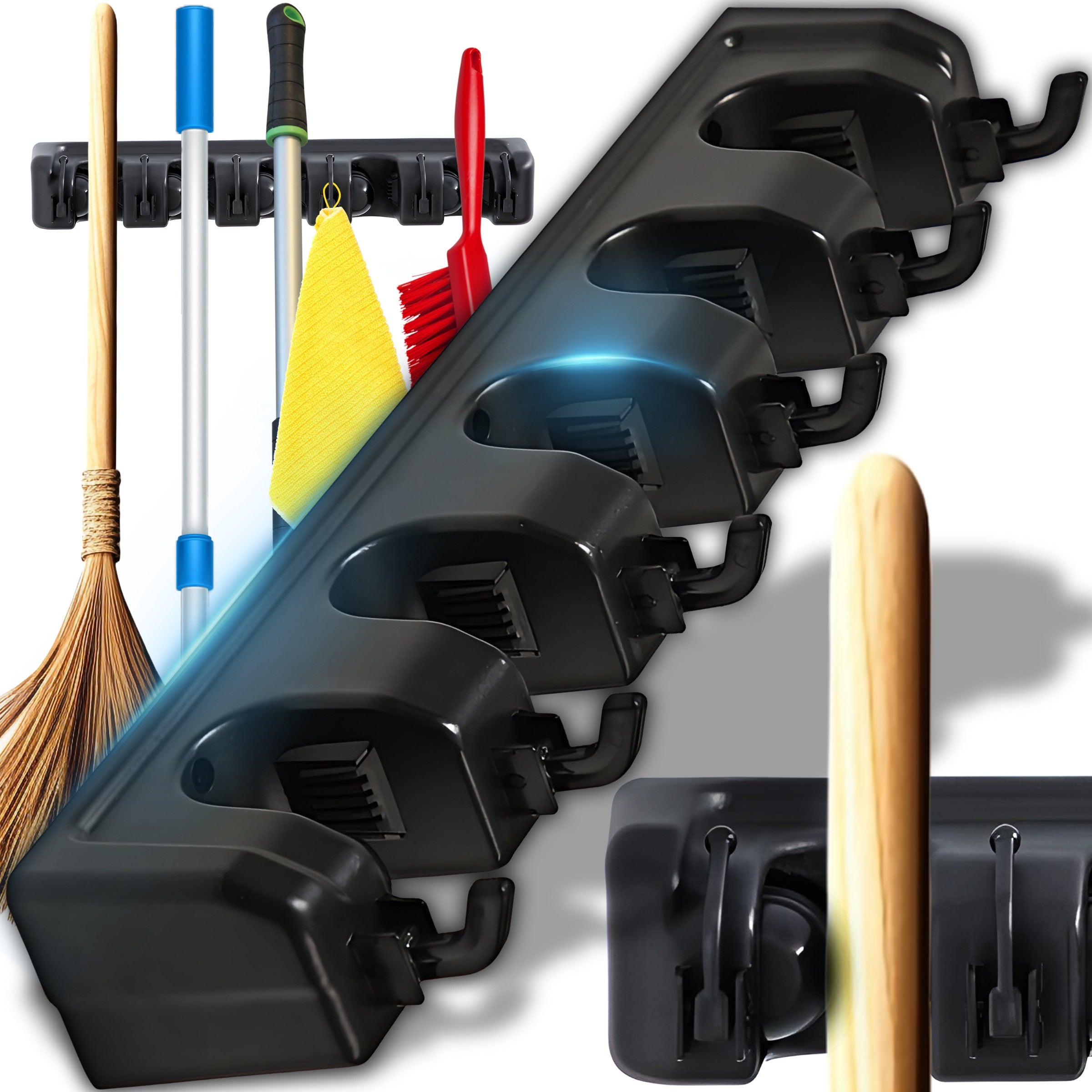 BROOM HANGER HOLDER MOP RAKE GARDEN TOOLS 5 WALL PLACES
