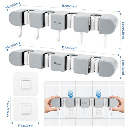 BROOM HANGER MOPY SELF ADHESIVE GREY 4 HANDLES 5 HOOKS METAL Manufacturer code Bez marki