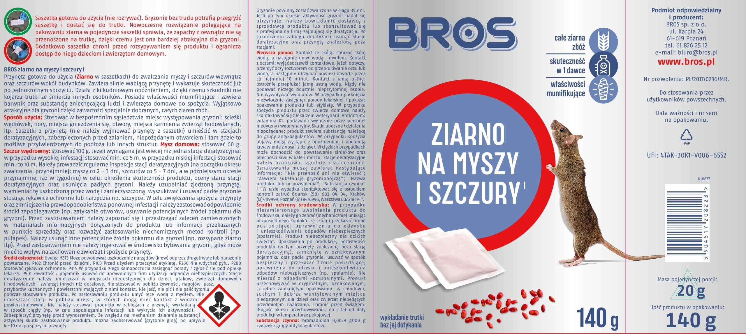 BROS Grain poison for mice and rats 140 g Packaging status original