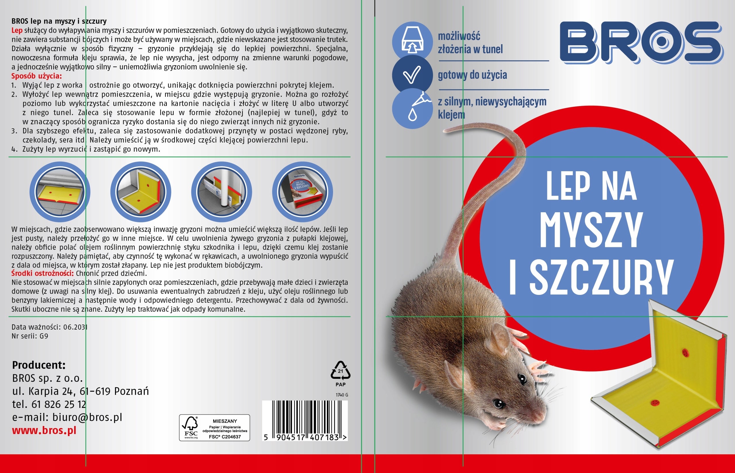 BROS Stick on mice and rats LARGE, sticky trap 6 PCS Kind glue board