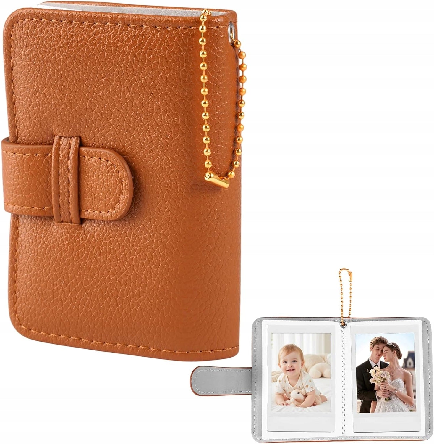BROWN MINI PHOTO ALBUM 32 POCKETS WITH KEYRING Brand Instax