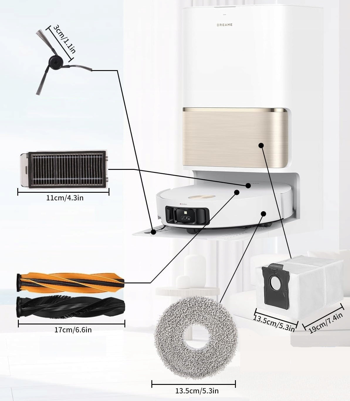BRUSH SET FILTER MOP BAGS FOR DREAME X50 L50 ULTRA PRO COMPLETE MASTER For for the cleaning robot