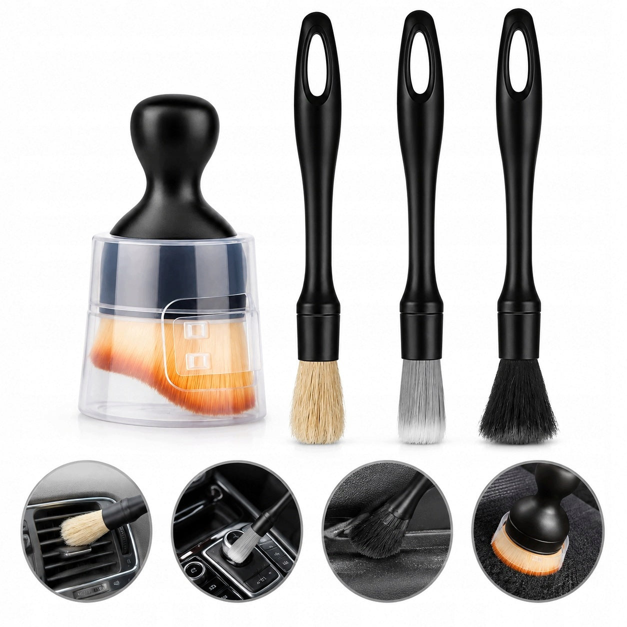BRUSHES SET OF 4 DETAILING BRUSHES FOR THE INTERIOR COCKPIT OF THE CAR RIMS