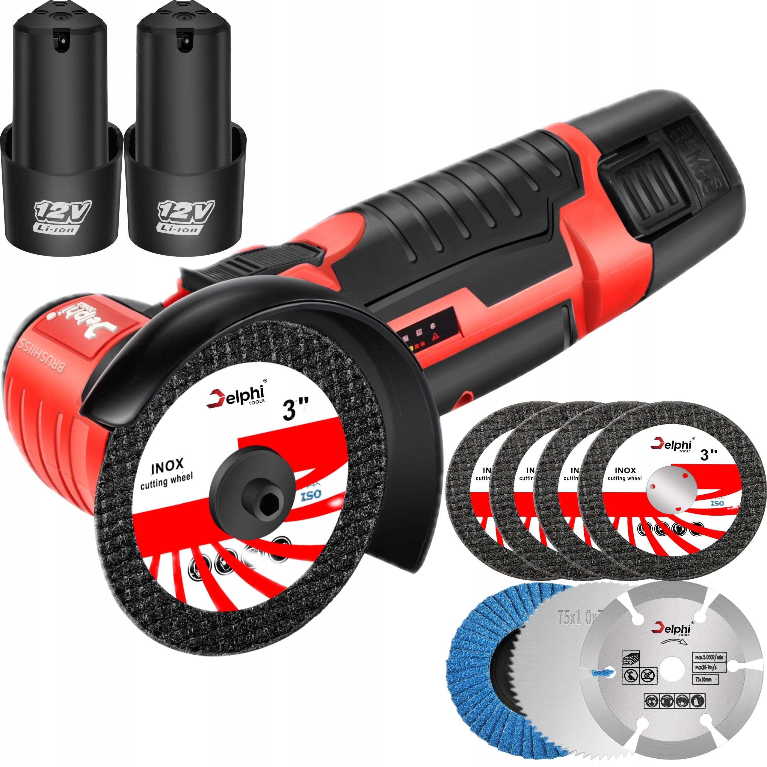 BRUSHLESS CORDLESS ANGLE GRINDER MINI RUBBER 2x AKU 7x DISC Packaging status original