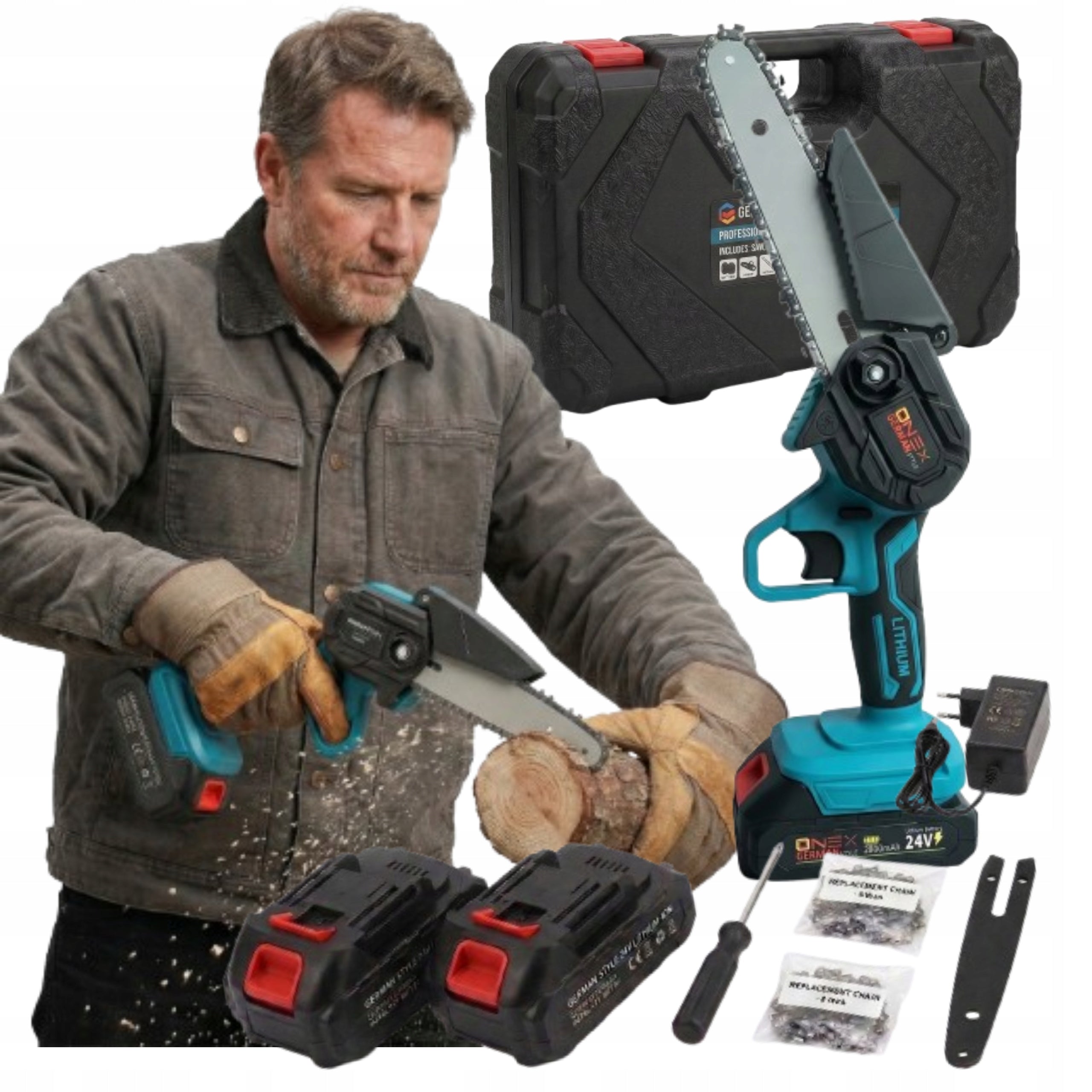 BRUSHLESS CORDLESS CHAINSAW 24V 2xAKU 2xChain 6" ONEX3301