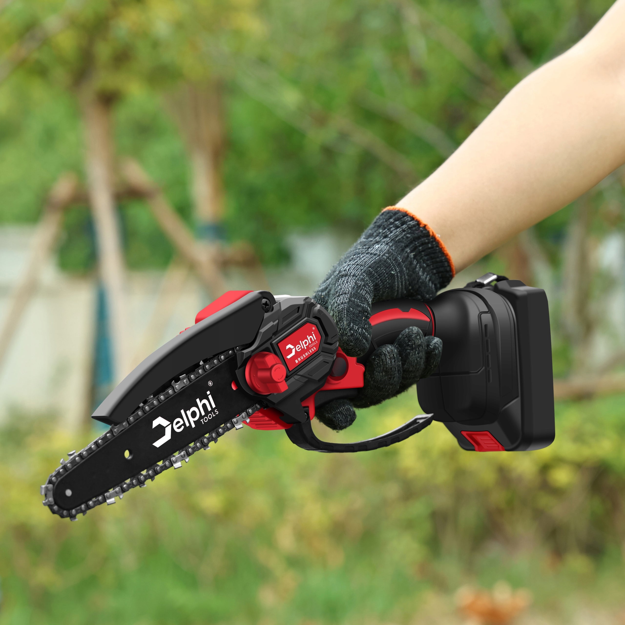 BRUSHLESS CORDLESS CHAINSAW 6” 2xAKU 21V BRANCH SAW Brand Delphi tools