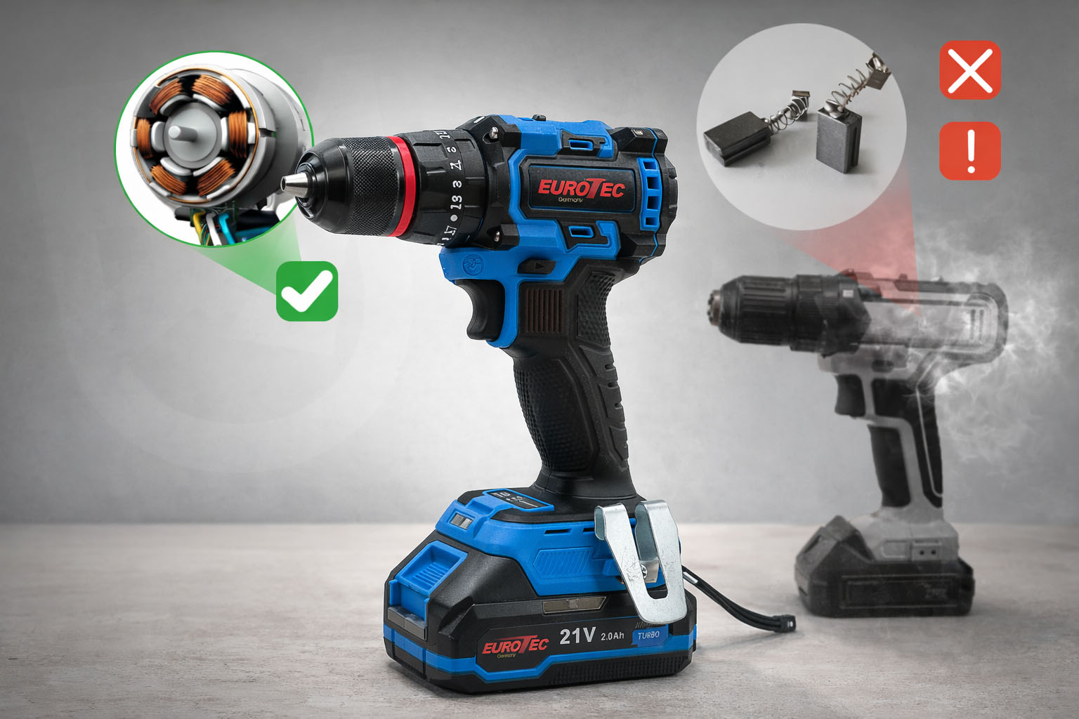BRUSHLESS CORDLESS DRILL + 2X AKU + CHARGER SET Power supply rechargeable battery