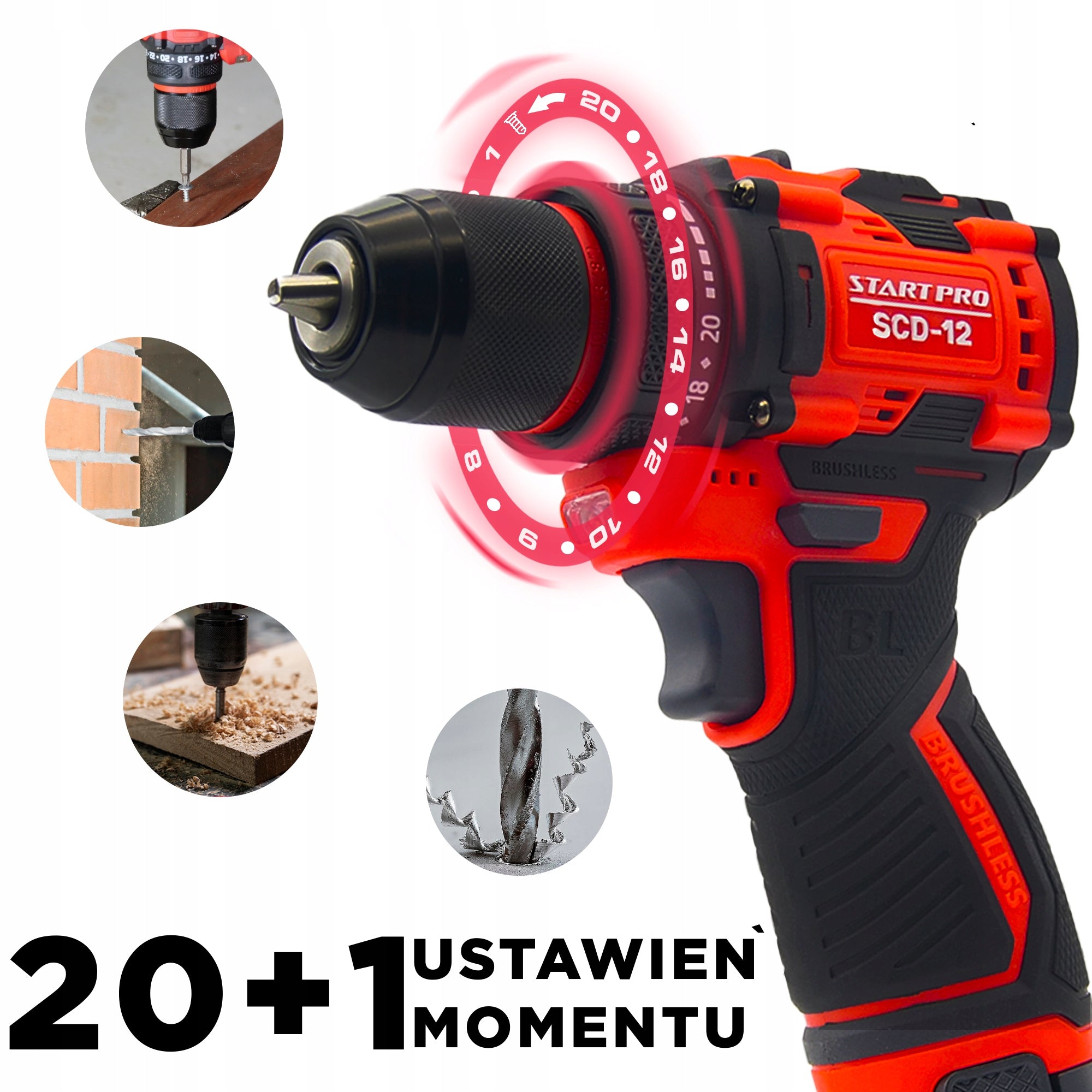BRUSHLESS CORDLESS DRILL 40N/m 2xAKU + ACCESSORIES Manufacturer code SCD-12