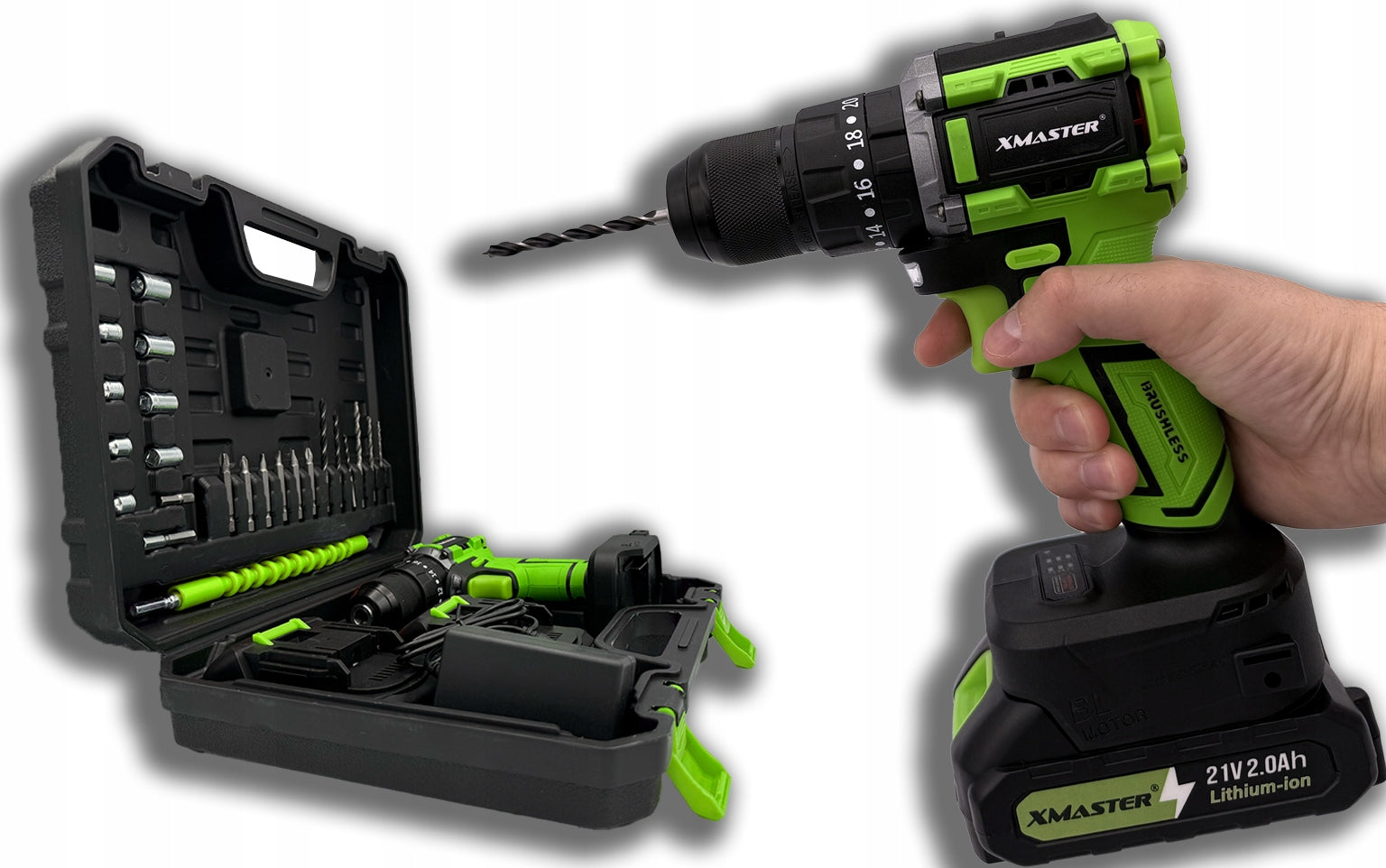 BRUSHLESS CORDLESS DRILL IMPACT DRIVER + 2xAKU SET Manufacturer code AKUMULATOROWA WKRĘTARKA BEZSZCZOTKOWA ZESTAW