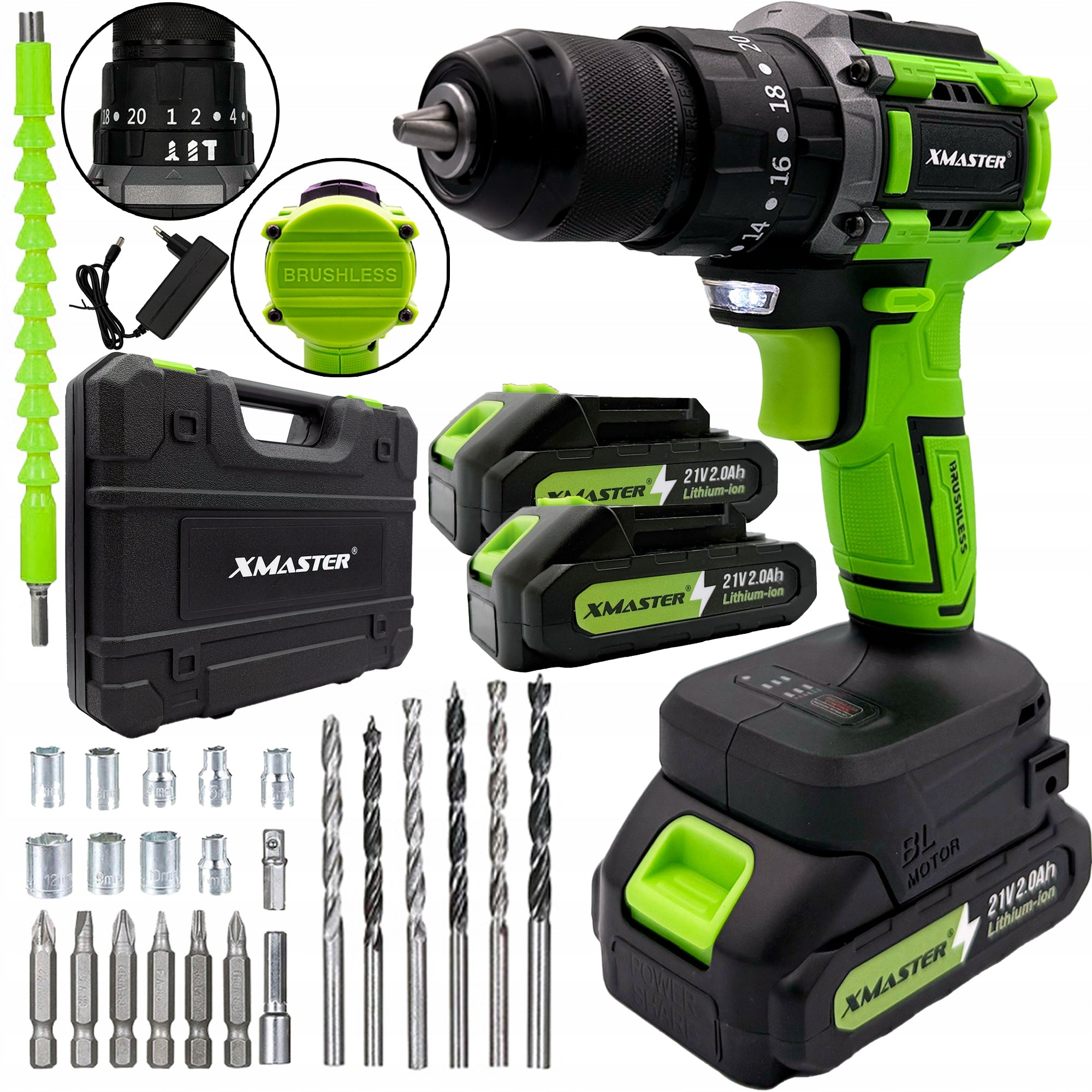 BRUSHLESS CORDLESS DRILL IMPACT DRIVER + 2xAKU SET
