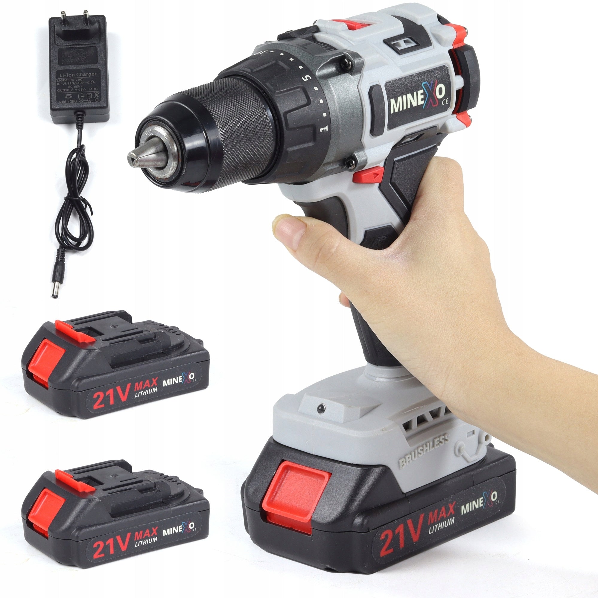 BRUSHLESS CORDLESS IMPACT DRILL 21V SET SUITCASE Battery capacity 2.1 Ah