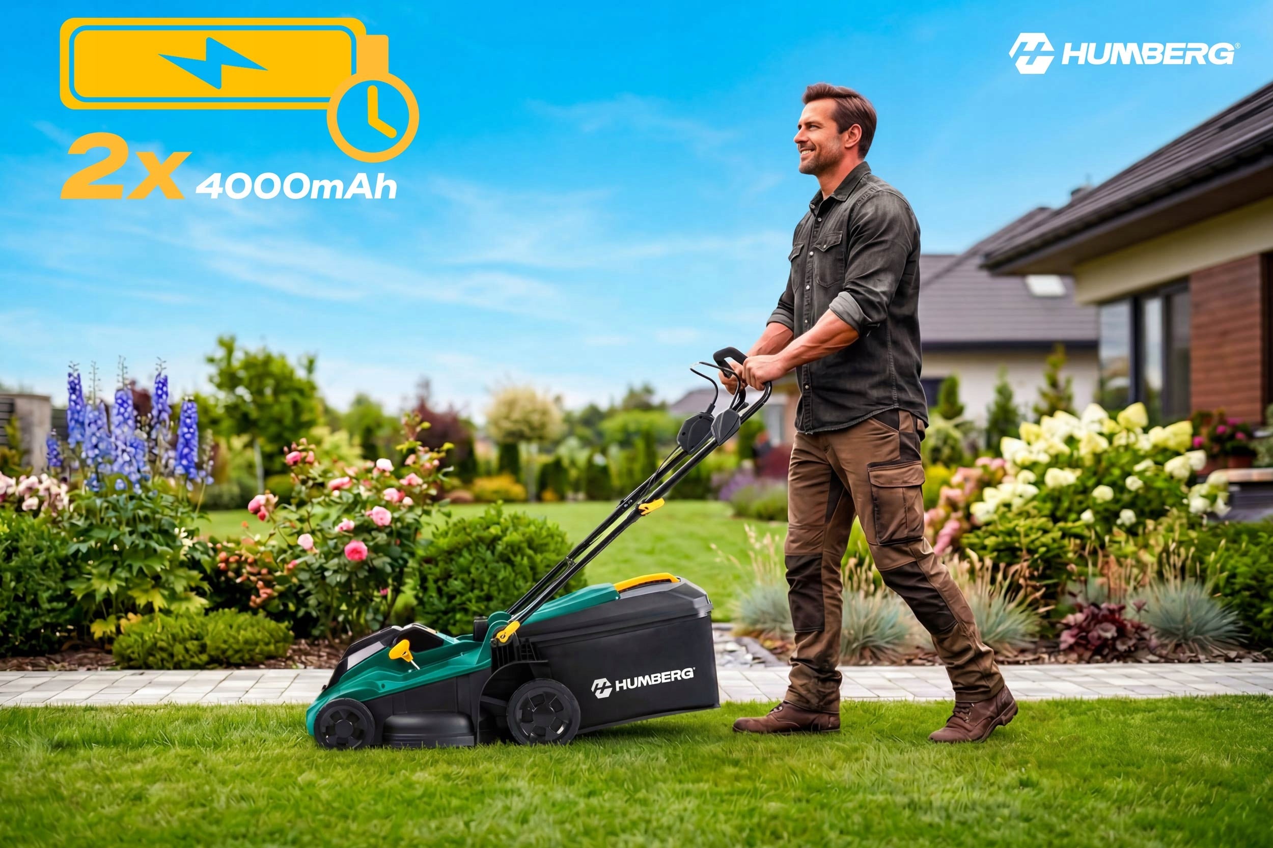 BRUSHLESS CORDLESS MOWER 2 AKU LIGHTWEIGHT STRONG 1000W 37cm HUMBERG Manufacturer code 561001
