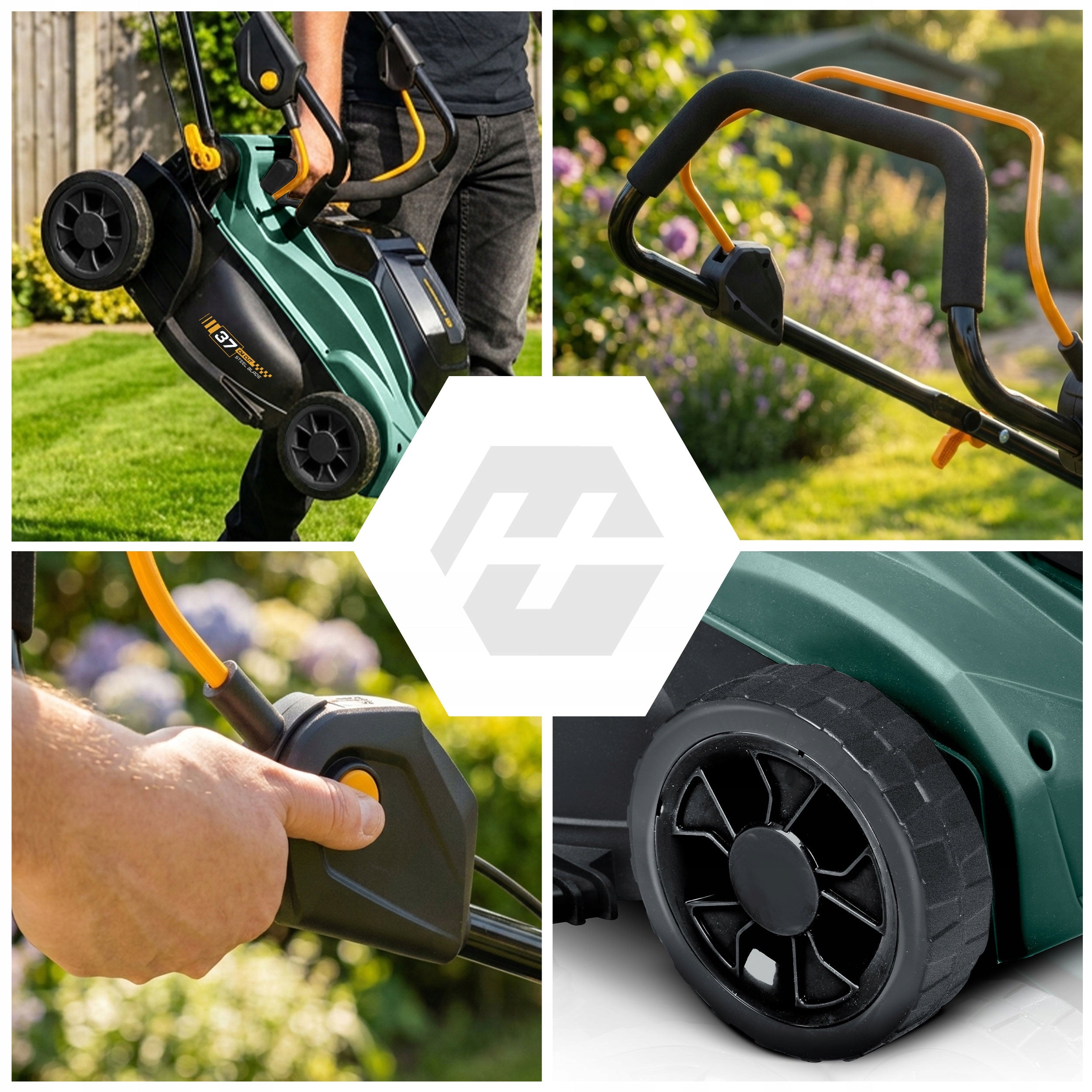 BRUSHLESS CORDLESS MOWER 2 AKU LIGHTWEIGHT STRONG 1000W 37cm HUMBERG Model HM-610