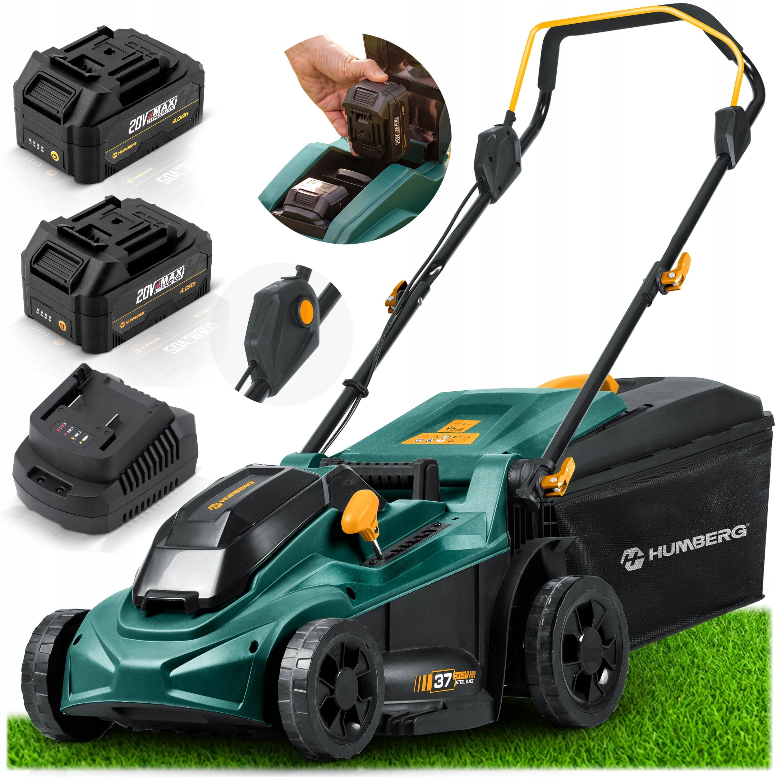 BRUSHLESS CORDLESS MOWER 2 AKU LIGHTWEIGHT STRONG 1000W 37cm HUMBERG