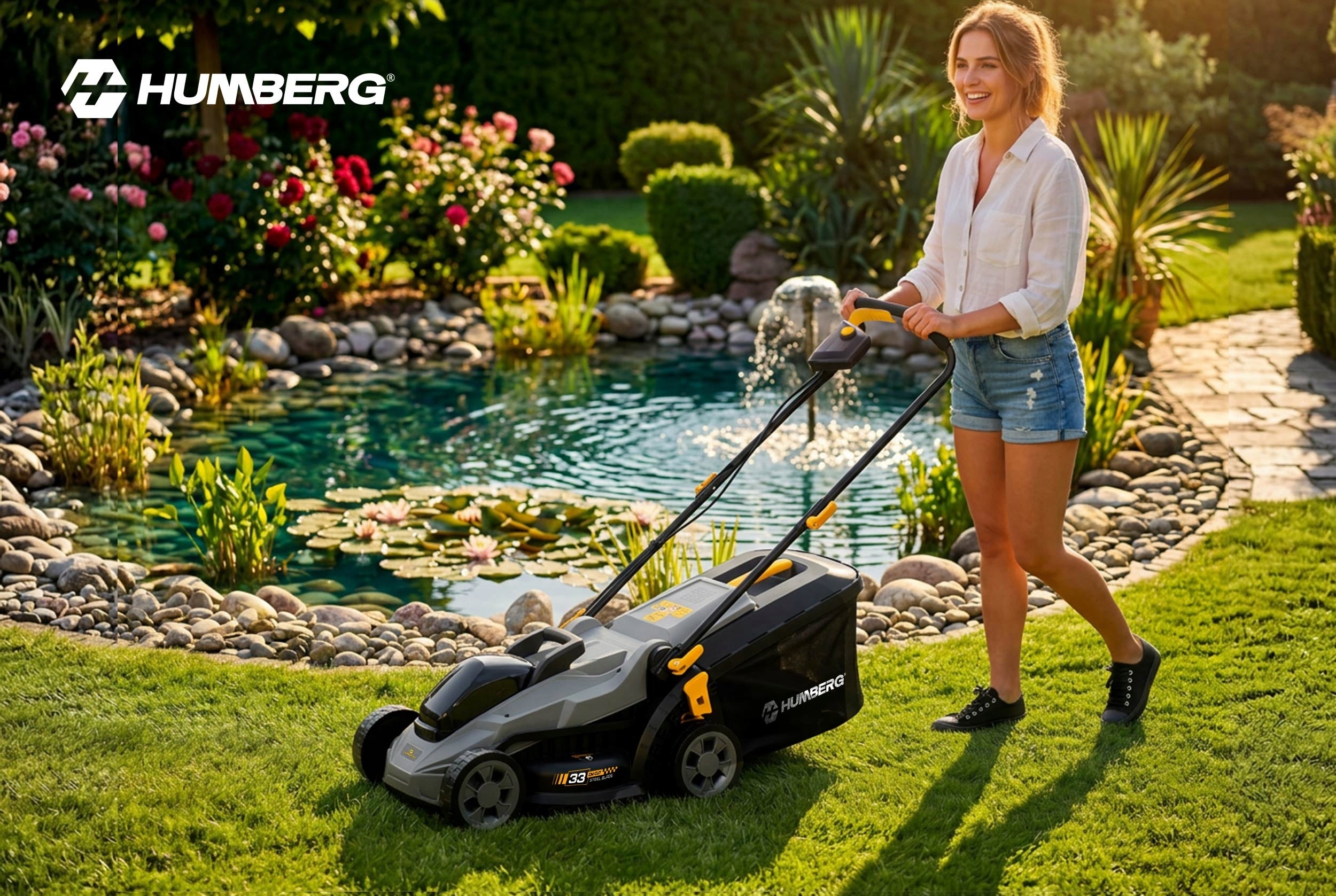 BRUSHLESS CORDLESS MOWER AKU LIGHT STRONG 33cm HUMBERG Basket capacity 35 l