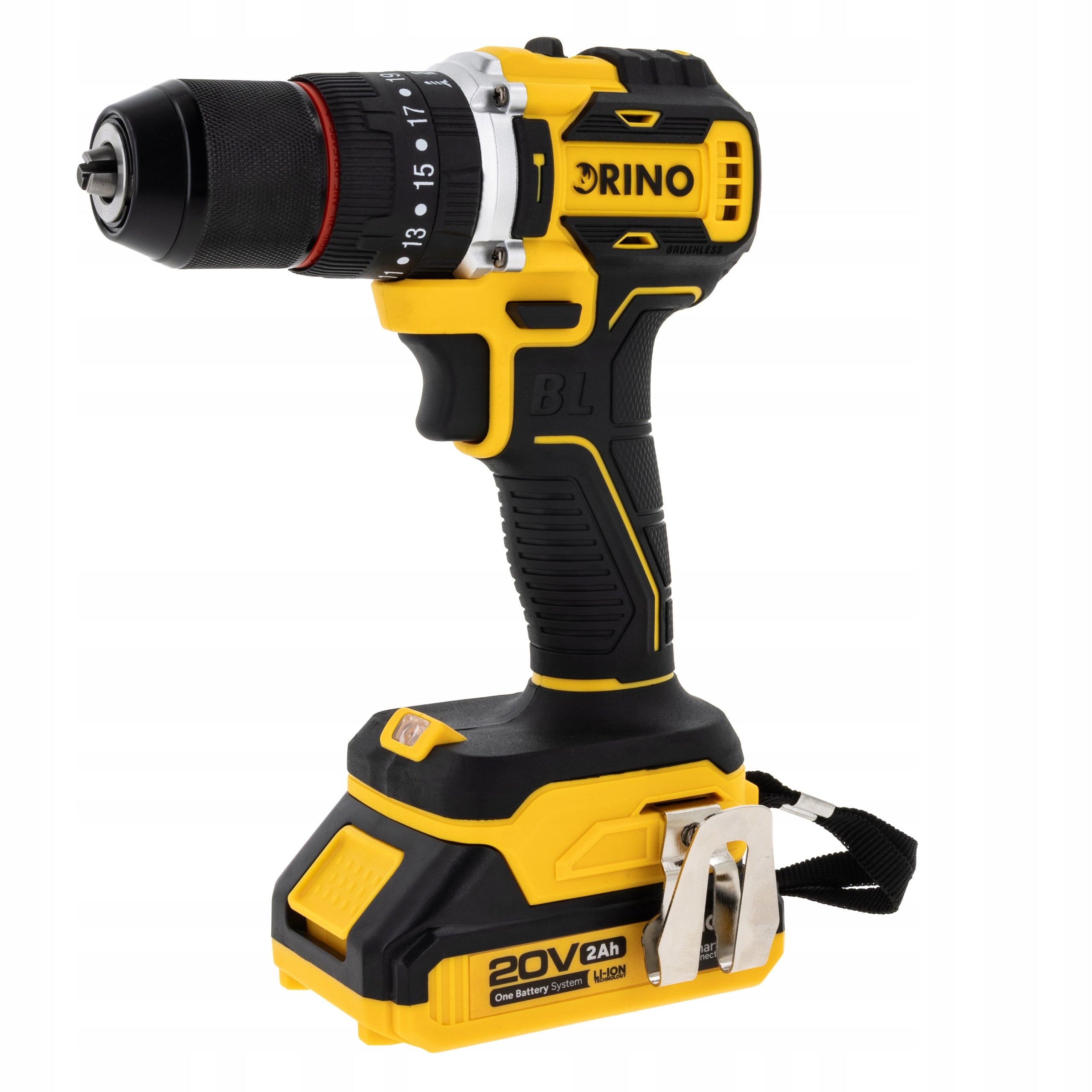 BRUSHLESS DRILL/DRIVER 20 V 2X BATTERY, CHARGER ACCESSORIES Brand Rino