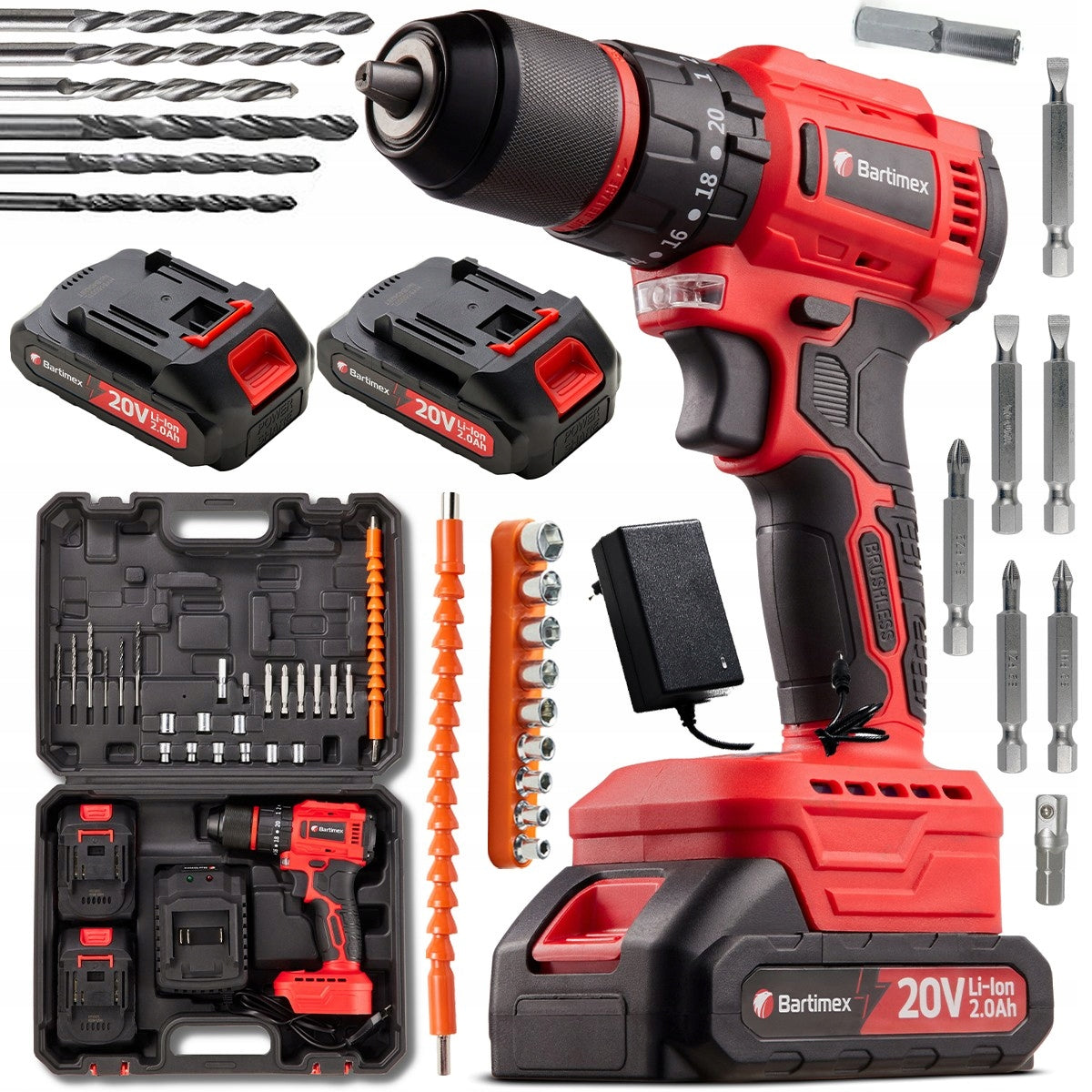 BRUSHLESS Screwdriver 20V 2x2,0Ah SET Bartimex BT-CD-20M
