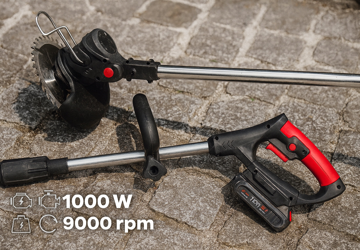 BRUSHLESS TRIMMER 1000W SCYTHE CORDLESS BRUSH CUTTER 2 AKU RICH Power supply rechargeable battery