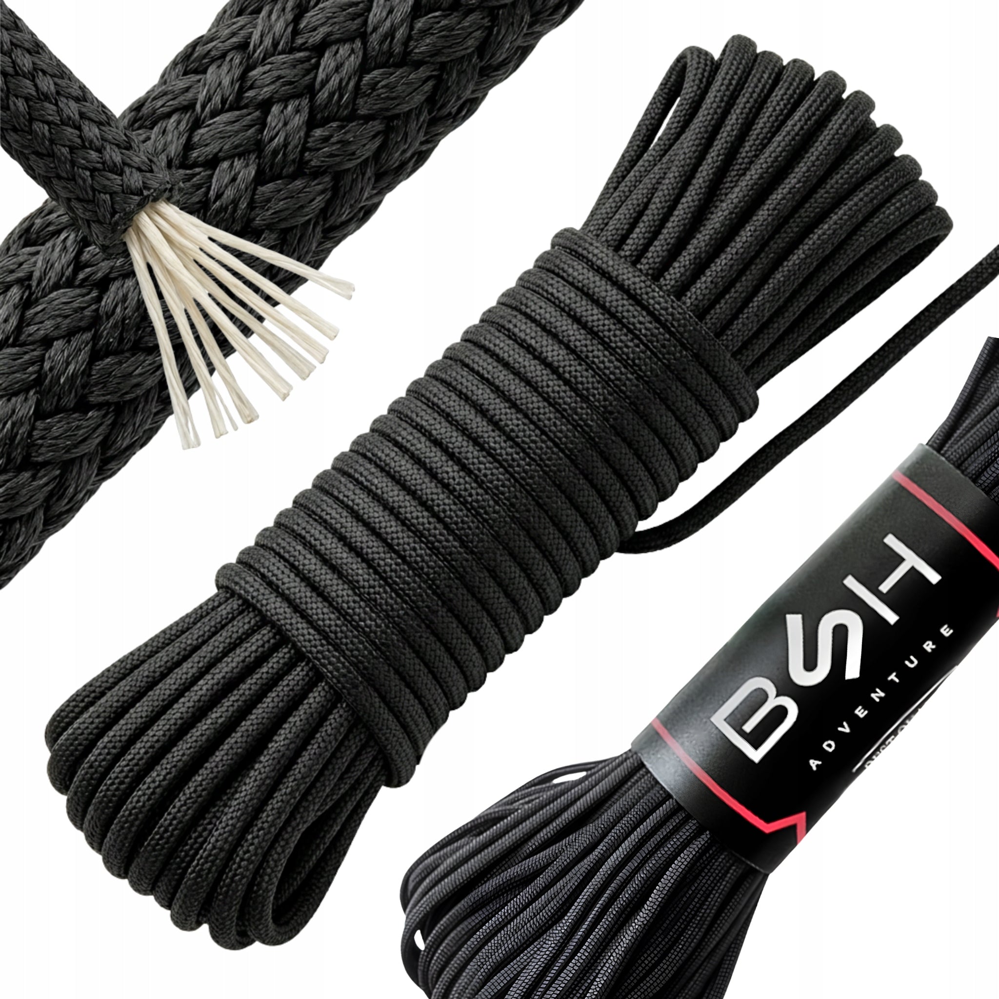 BSH - SUPER STRONG DURABLE ROPE PARACORD SURVIVAL BLACK 30m / 180 kg