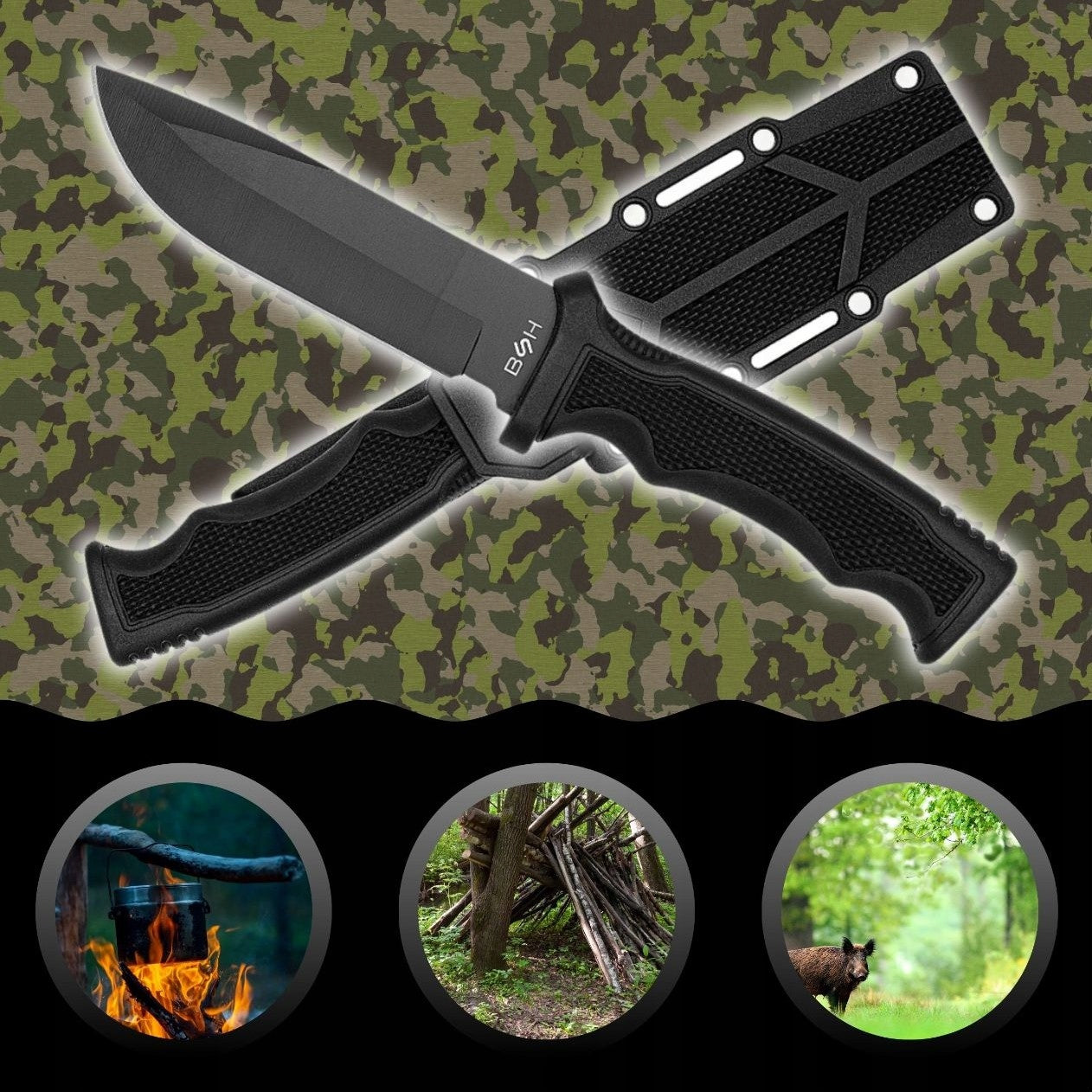BSH TACTICAL HUNTING KNIFE MILITARY SURVIVAL HIKING + COVER EAN (GTIN) 5903899939145
