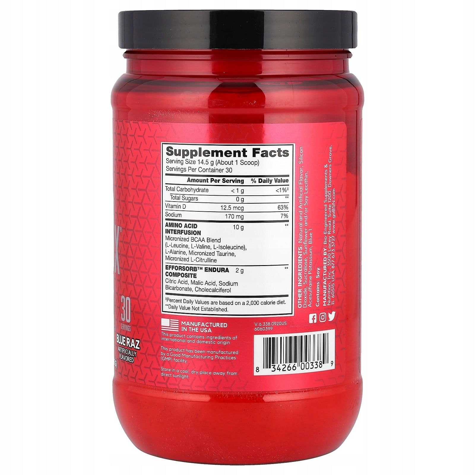 BSN, AminoX, Endurance & Recovery, Blue Raz, 435 g Expiration date at least 3 months from the date of purchase