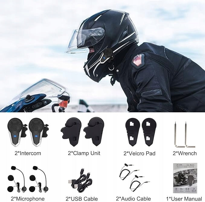 BT-S3 Motorcycle Intercom Helmet, Set of 2 Bluetooth Packaging status original