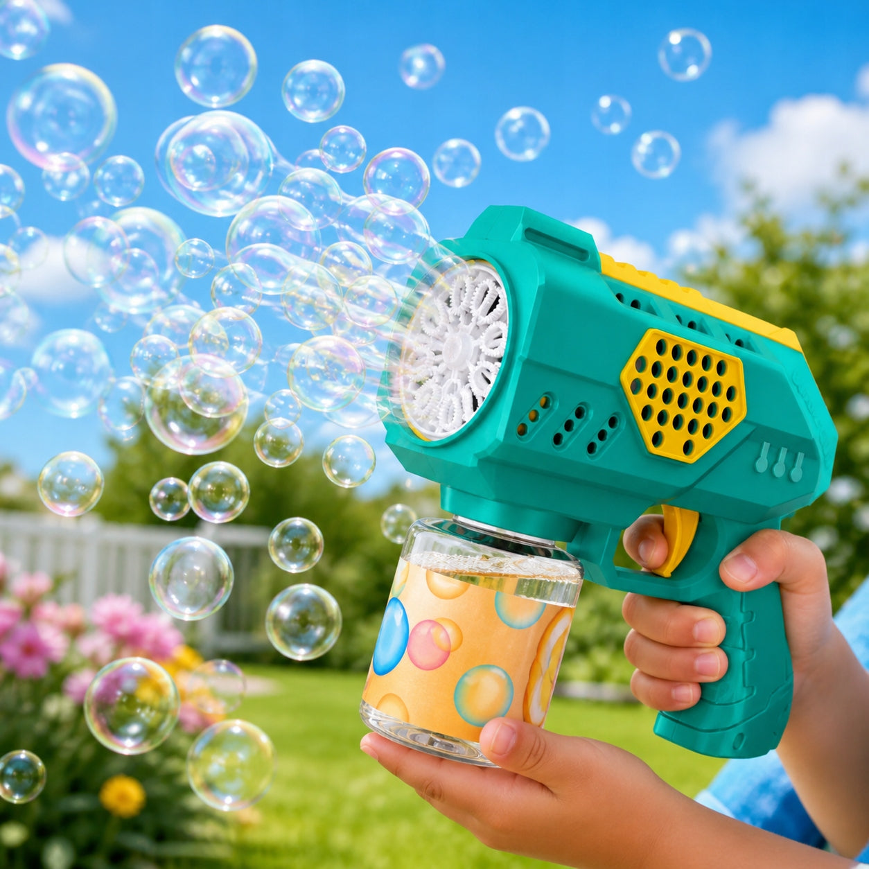 BUBBLE GUN + 4PCS BATTERY+ LIQUID GREEN BUBBLE MACHINE BATTERY OPERATED Manufacturer code PISTOLET DO BANIEK ZIELONY płyn +baterie