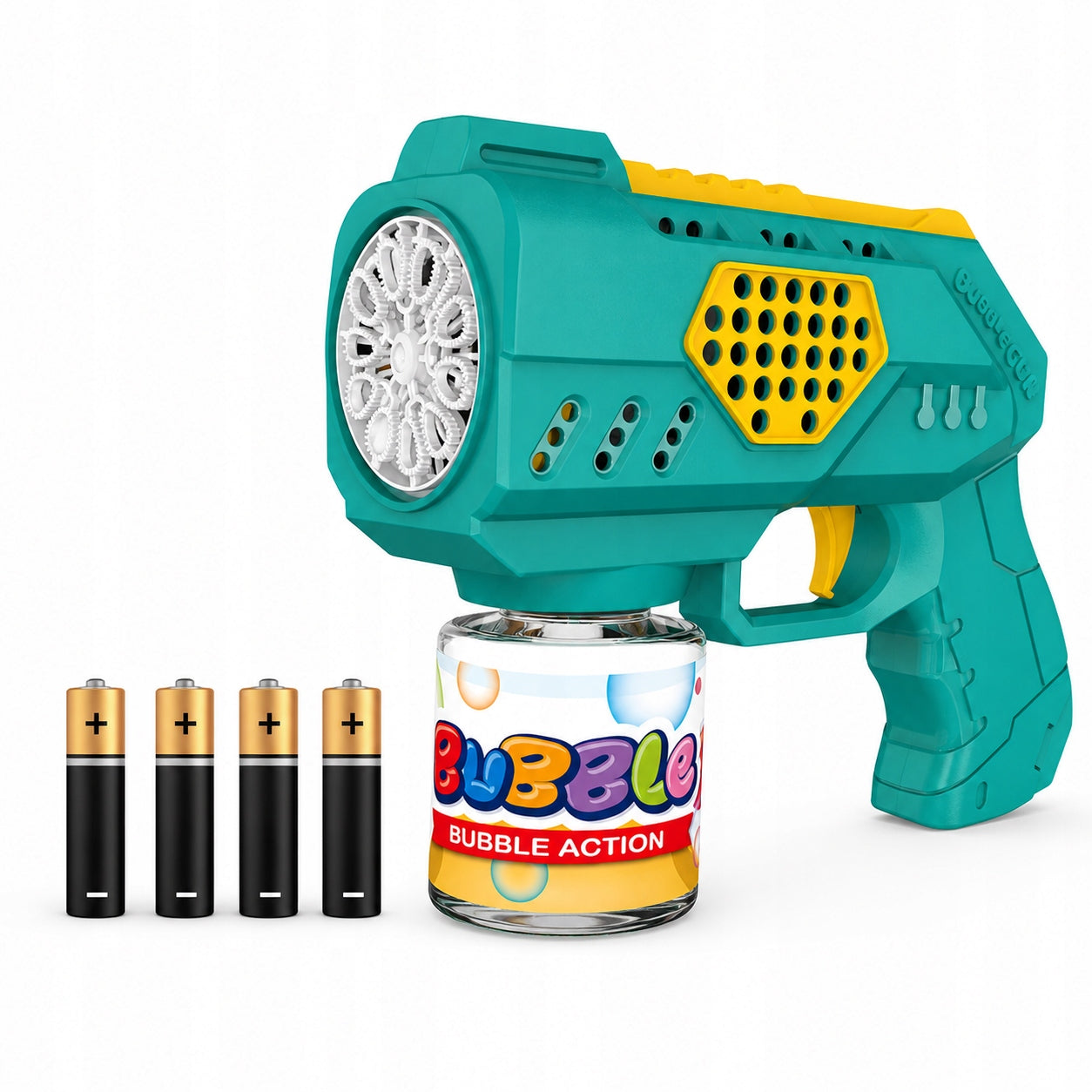 BUBBLE GUN + 4PCS BATTERY+ LIQUID GREEN BUBBLE MACHINE BATTERY OPERATED