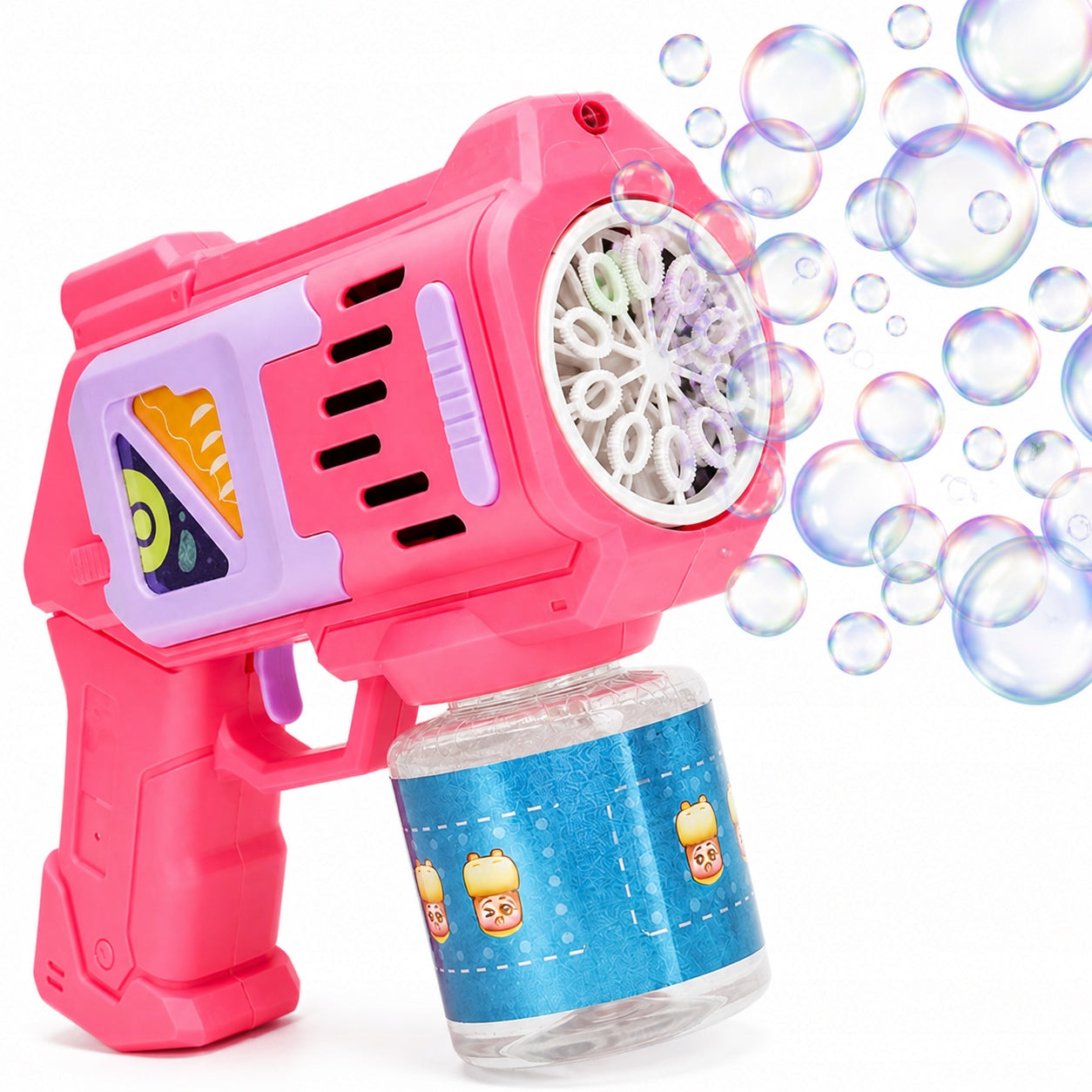 BUBBLE GUN + 4pcs BATTERIES + LIQUID Pink BUBBLE MACHINE FOR BATTERIES Manufacturer code PISTOLET DO MYDLANYCH + PŁYN + 4 BATERIE