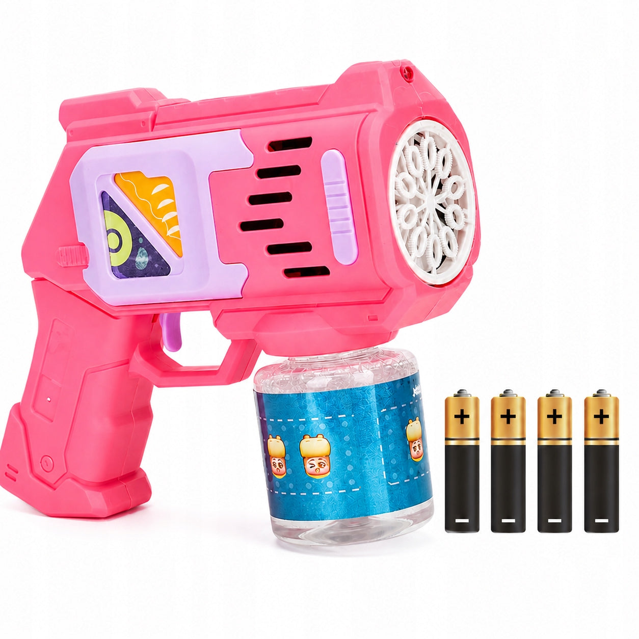 BUBBLE GUN + 4pcs BATTERIES + LIQUID Pink BUBBLE MACHINE FOR BATTERIES Packaging status original