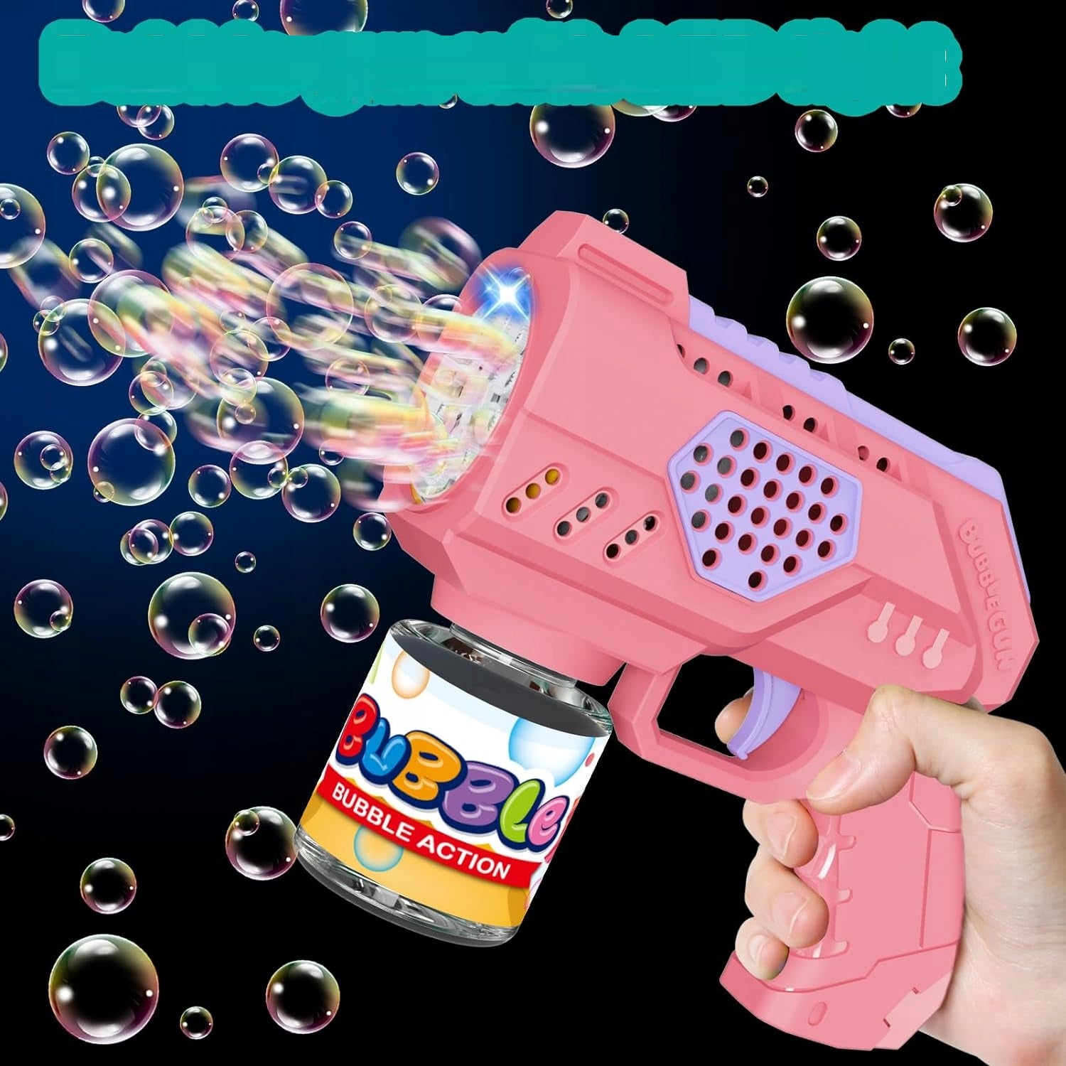 BUBBLE GUN BATTERY OPERATED BUBBLE MACHINE + 4 x BATTERIES + LIQUID Pink Packaging status original