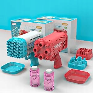 BUBBLE GUN BATTERY OPERATED BUBBLE MACHINE + LIQUID + OVERLAYS + TRAY Brand LEAN Toys