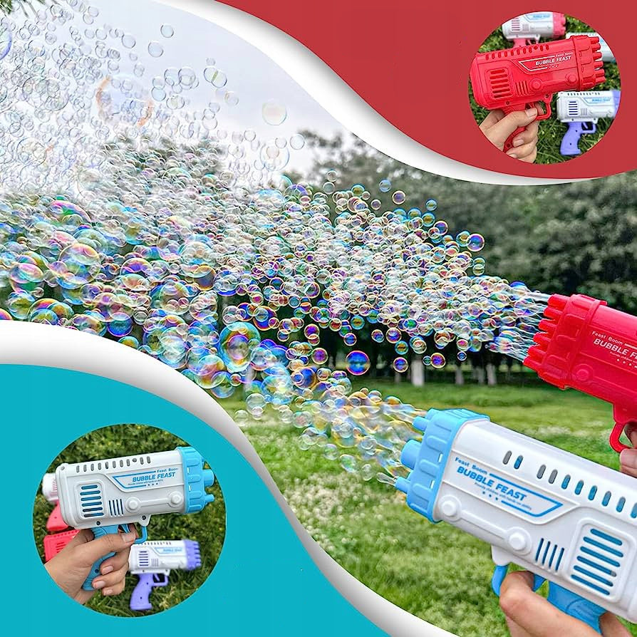 BUBBLE GUN BATTERY OPERATED BUBBLE MACHINE + LIQUID + OVERLAYS + TRAY Color multicolor