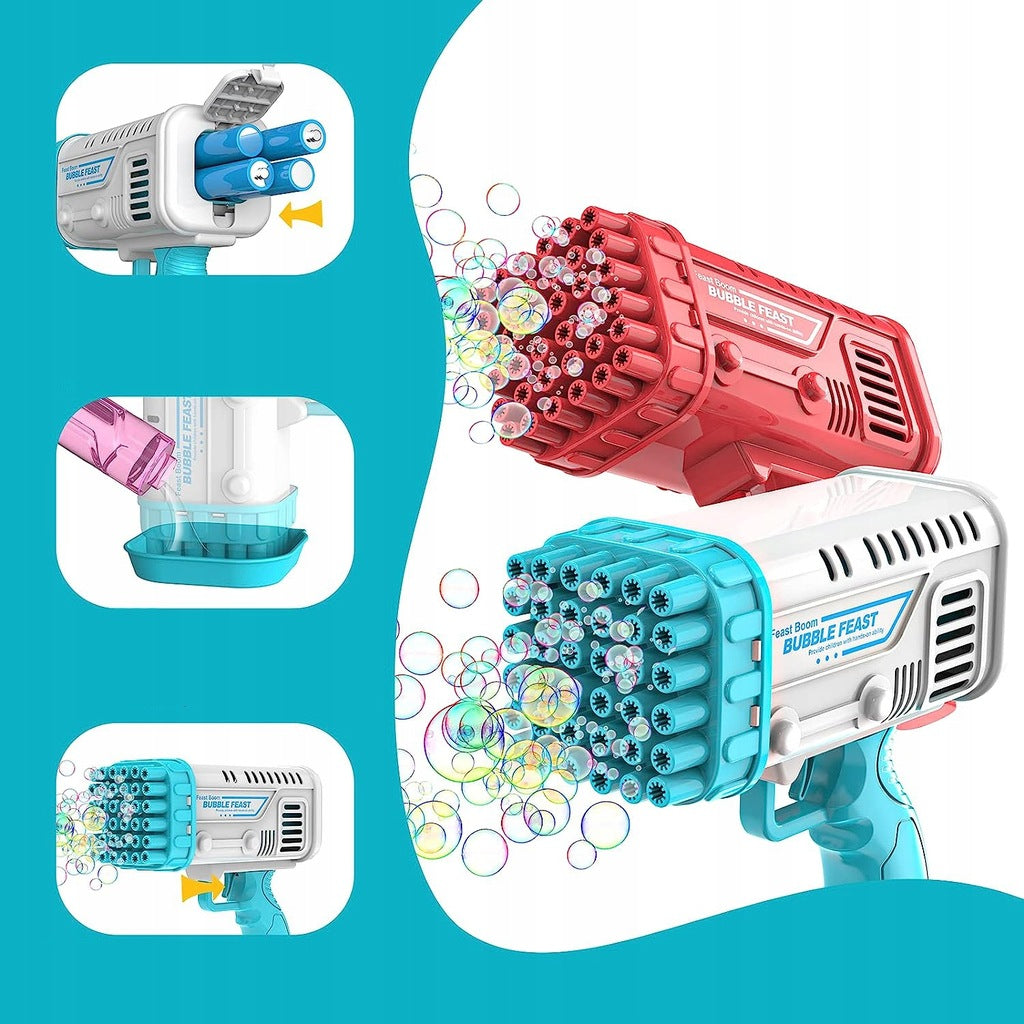 BUBBLE GUN BATTERY OPERATED BUBBLE MACHINE + LIQUID + OVERLAYS + TRAY Packaging status original