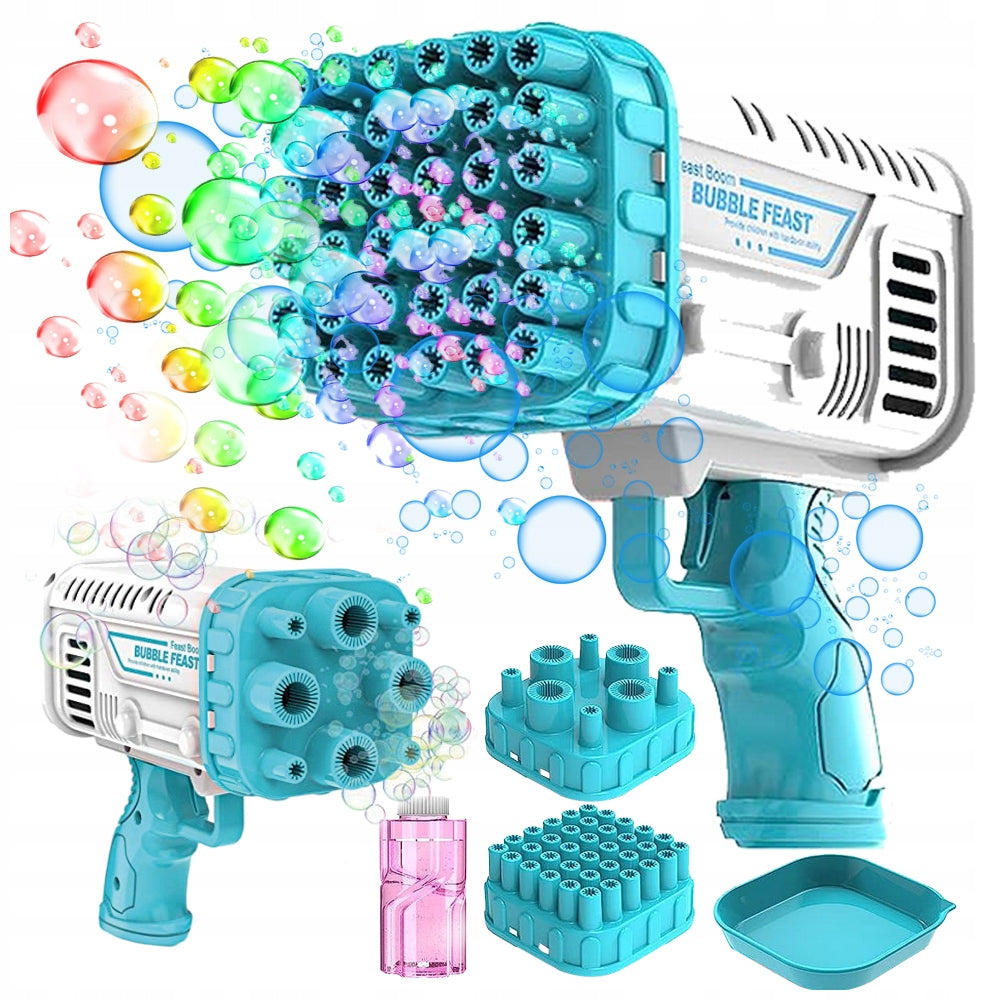 BUBBLE GUN BATTERY OPERATED BUBBLE MACHINE + LIQUID + OVERLAYS + TRAY