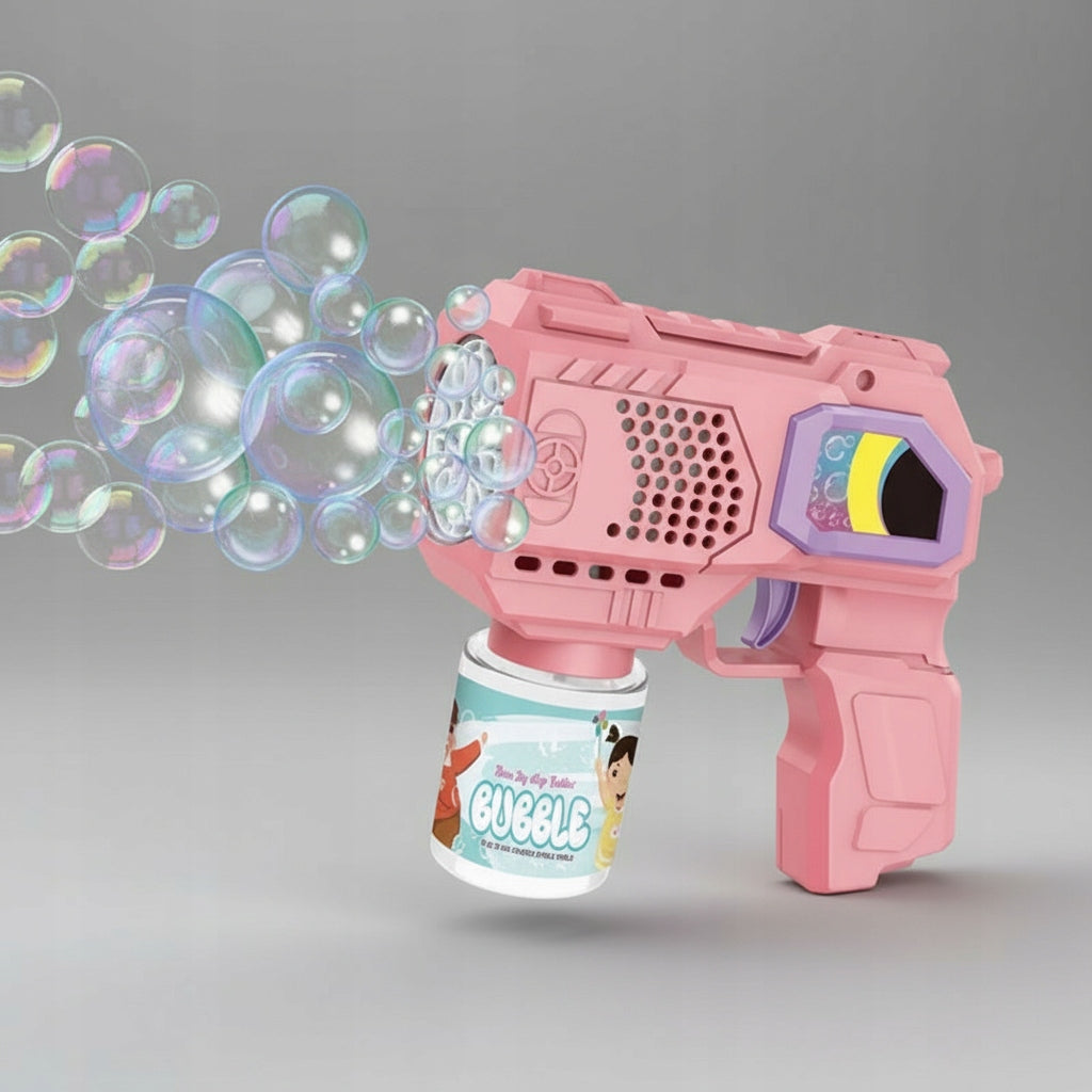 BUBBLE GUN BATTERY OPERATED SOAP BUBBLE MAKING MACHINE + LIQUID Kid's age 3+ years