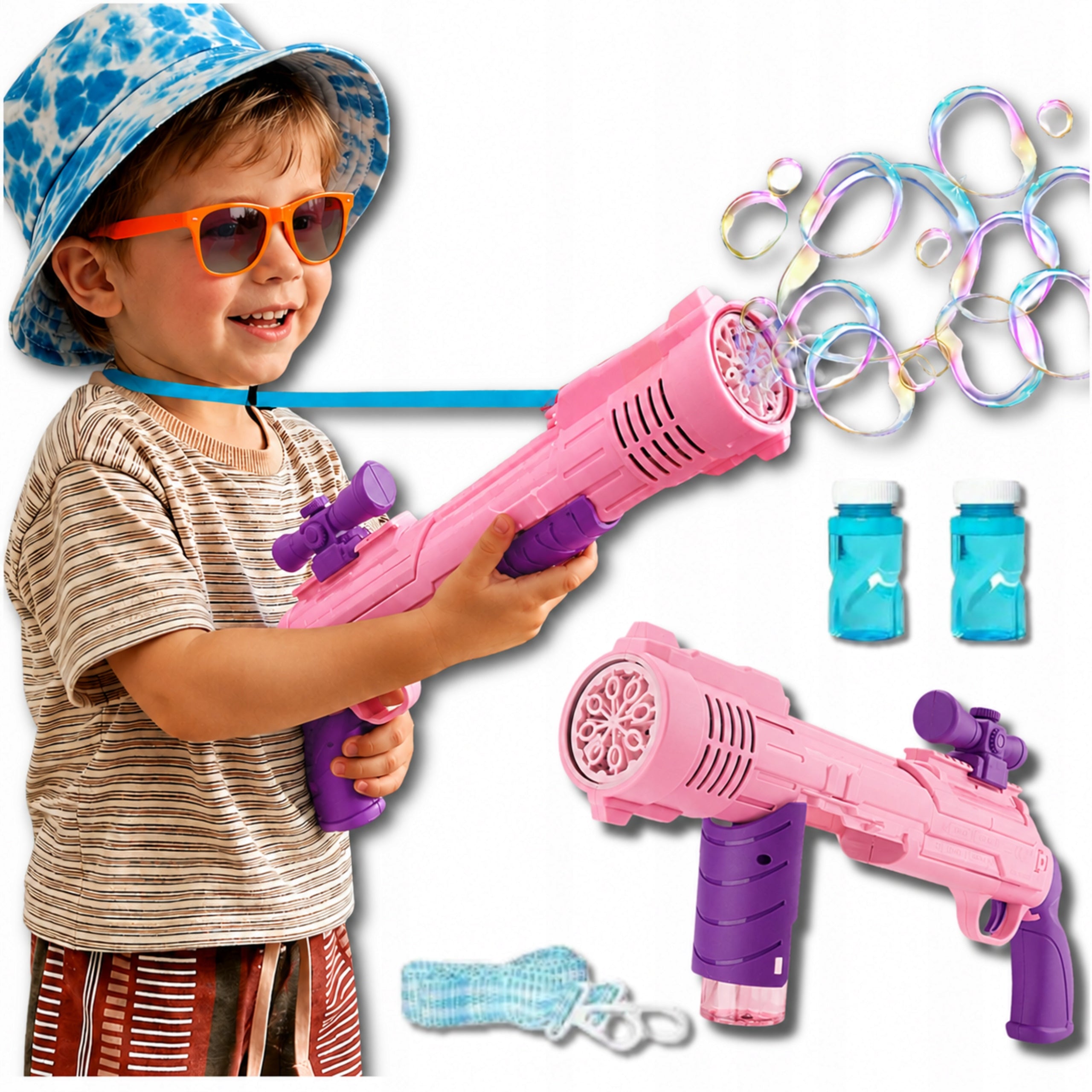 BUBBLE GUN BUBBLE MACHINE AUTOMATIC LED LAUNCHER + BUBBLE LIQUID
