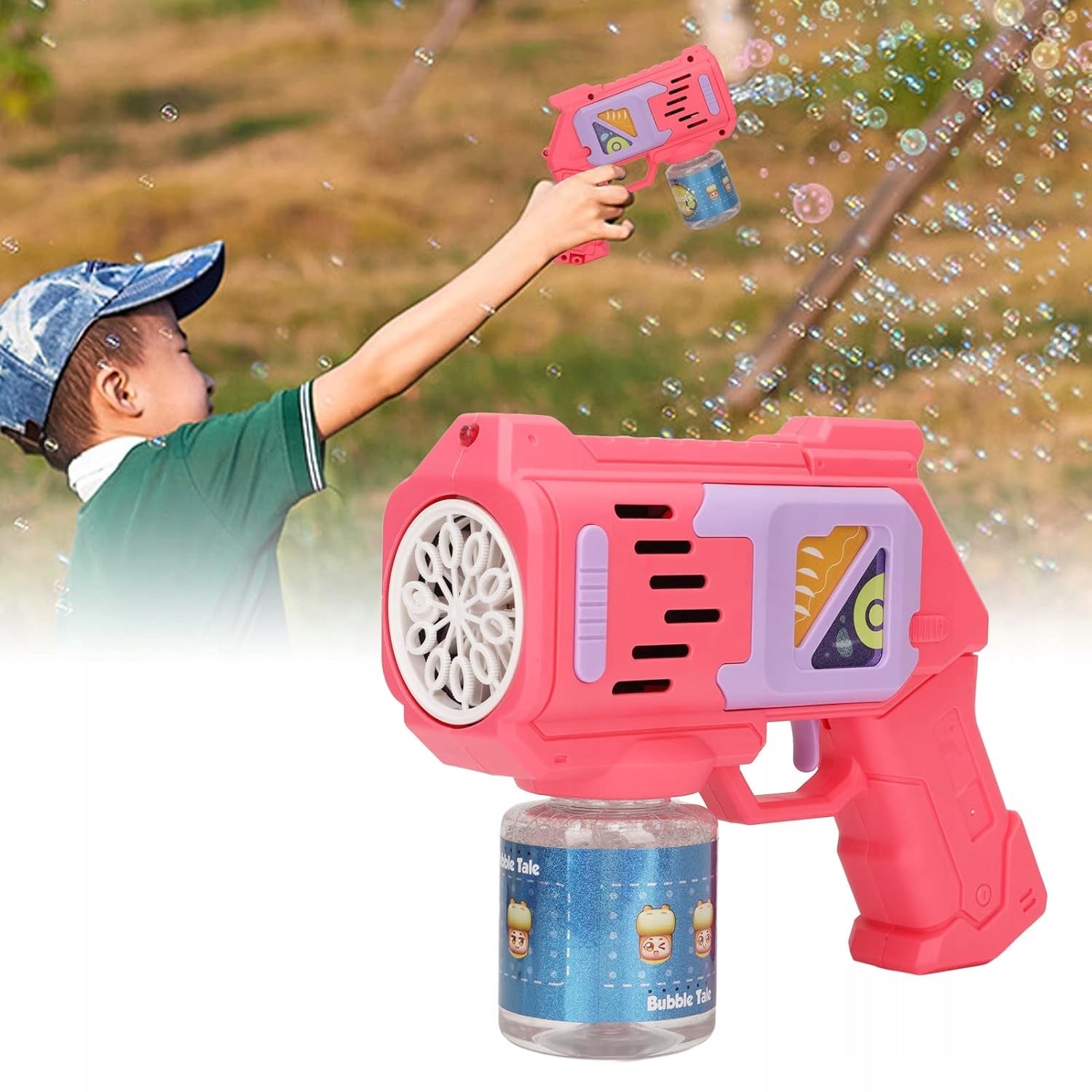 BUBBLE GUN BUBBLE MACHINE BATTERY OPERATED + LIQUID + 4pcs BATTERIES pink Kid's age 3+ years