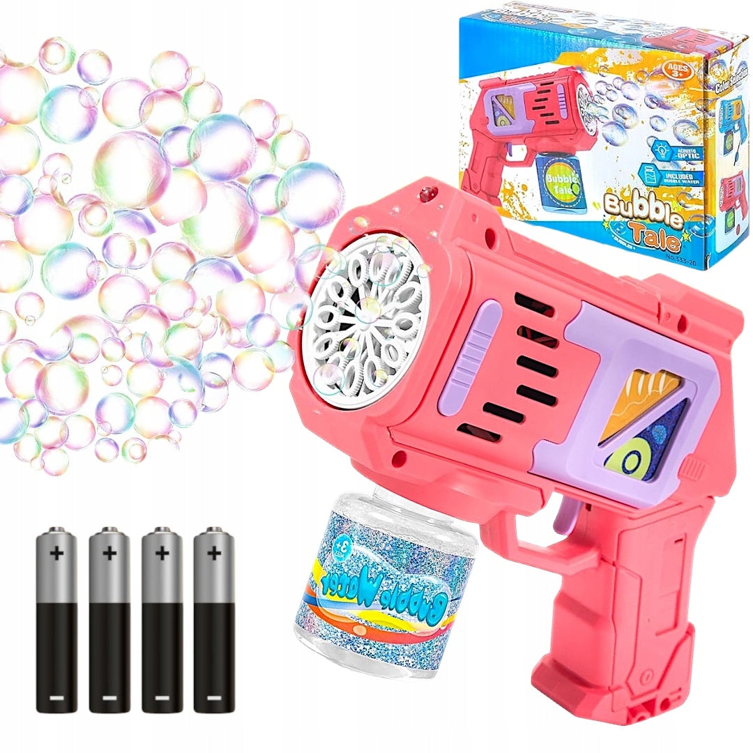 BUBBLE GUN SOAP BUBBLE MAKING MACHINE + LIQUID + 4x BATTERIES