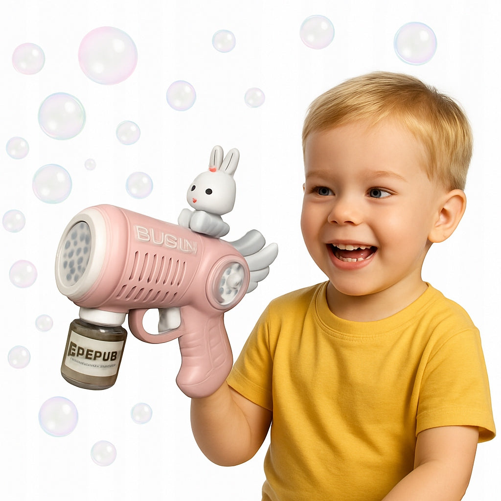 BUBBLE GUN SOAP LED LIGHT PINK CUTE RABBIT BABY DAY