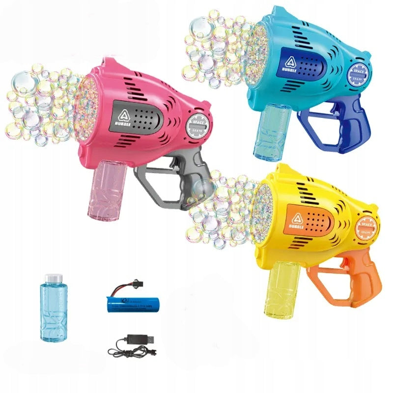 BUBBLE MACHINE GUN RECHARGEABLE LED BUBBLES- AUTOMATIC + LIQUID x 2 -VIDEO Kind machine